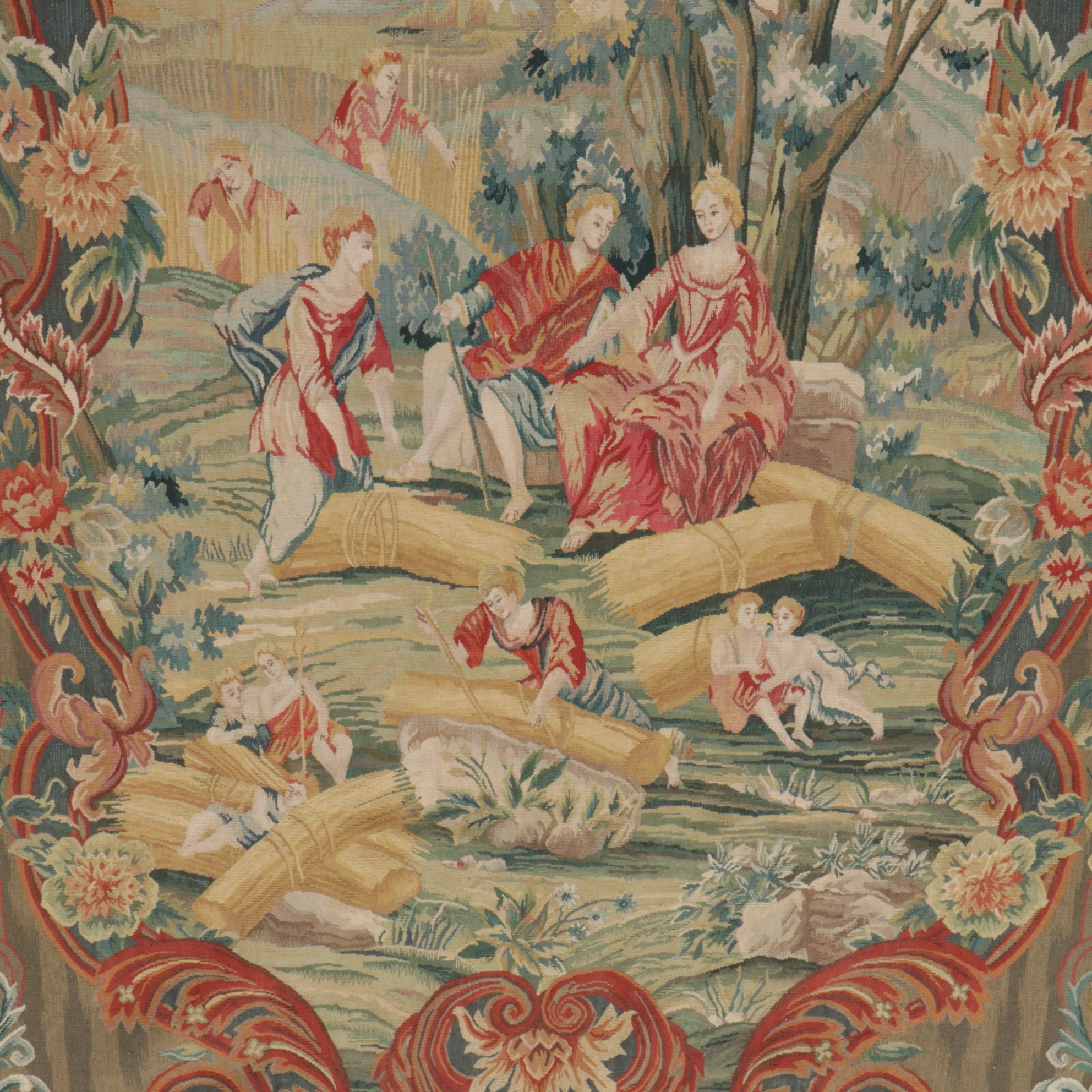 Romantic Genre Woven Jacquard Pastoral Scene Wall Tapestry