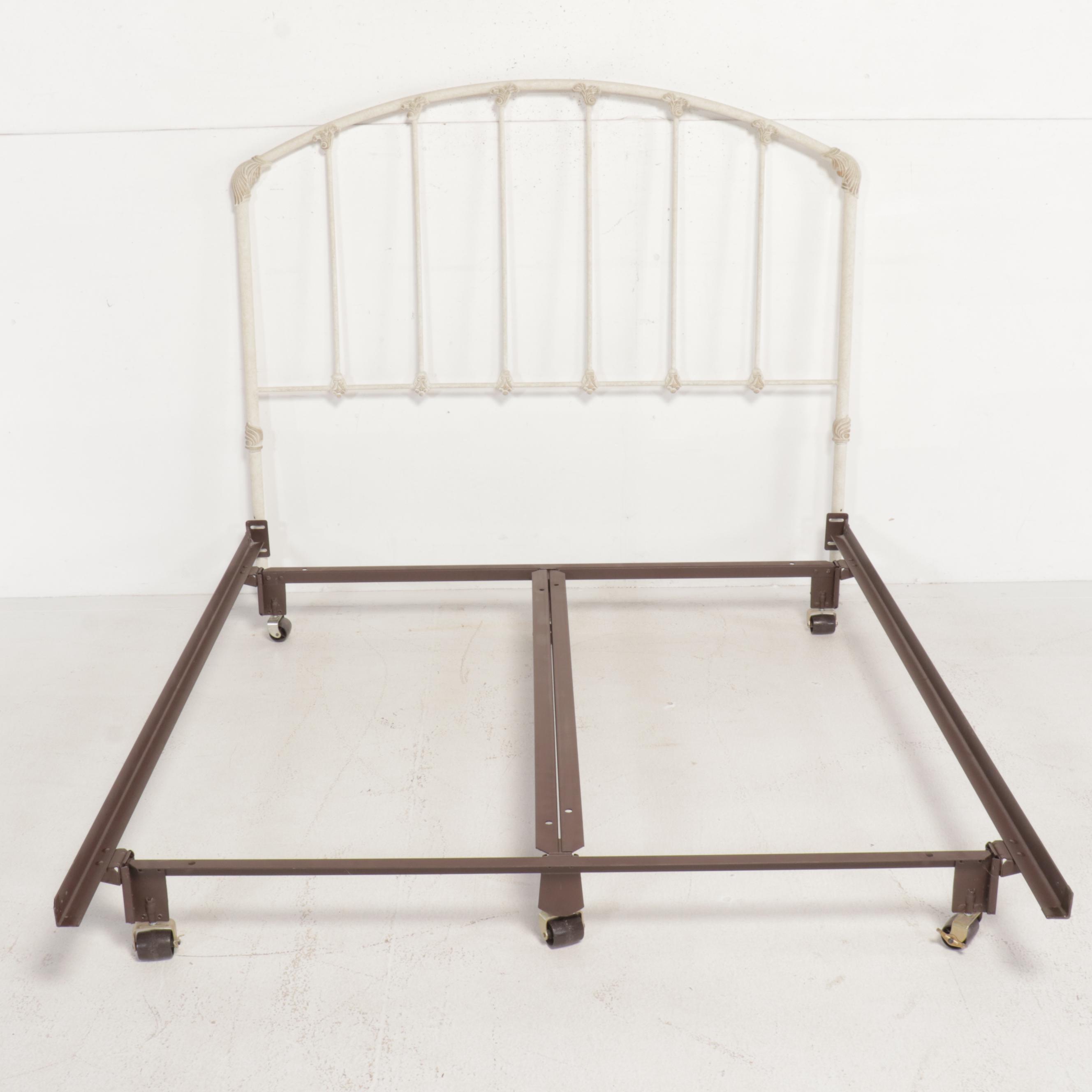Victorian Style White Metal Queen Size Headboard with Metal Bed Frame