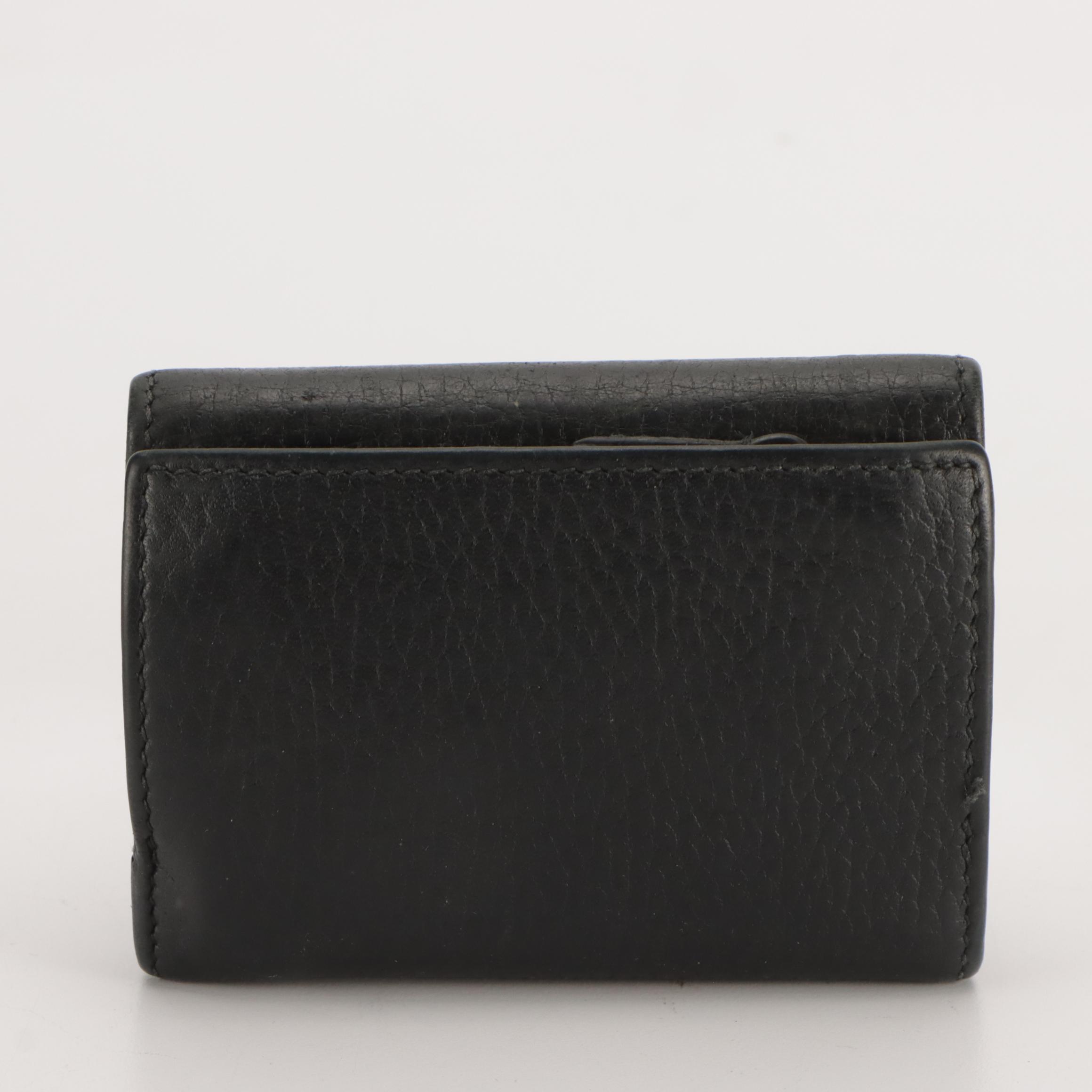 Gucci Marmont Mini Trifold Compact Wallet in Black Grained Calfskin Leather