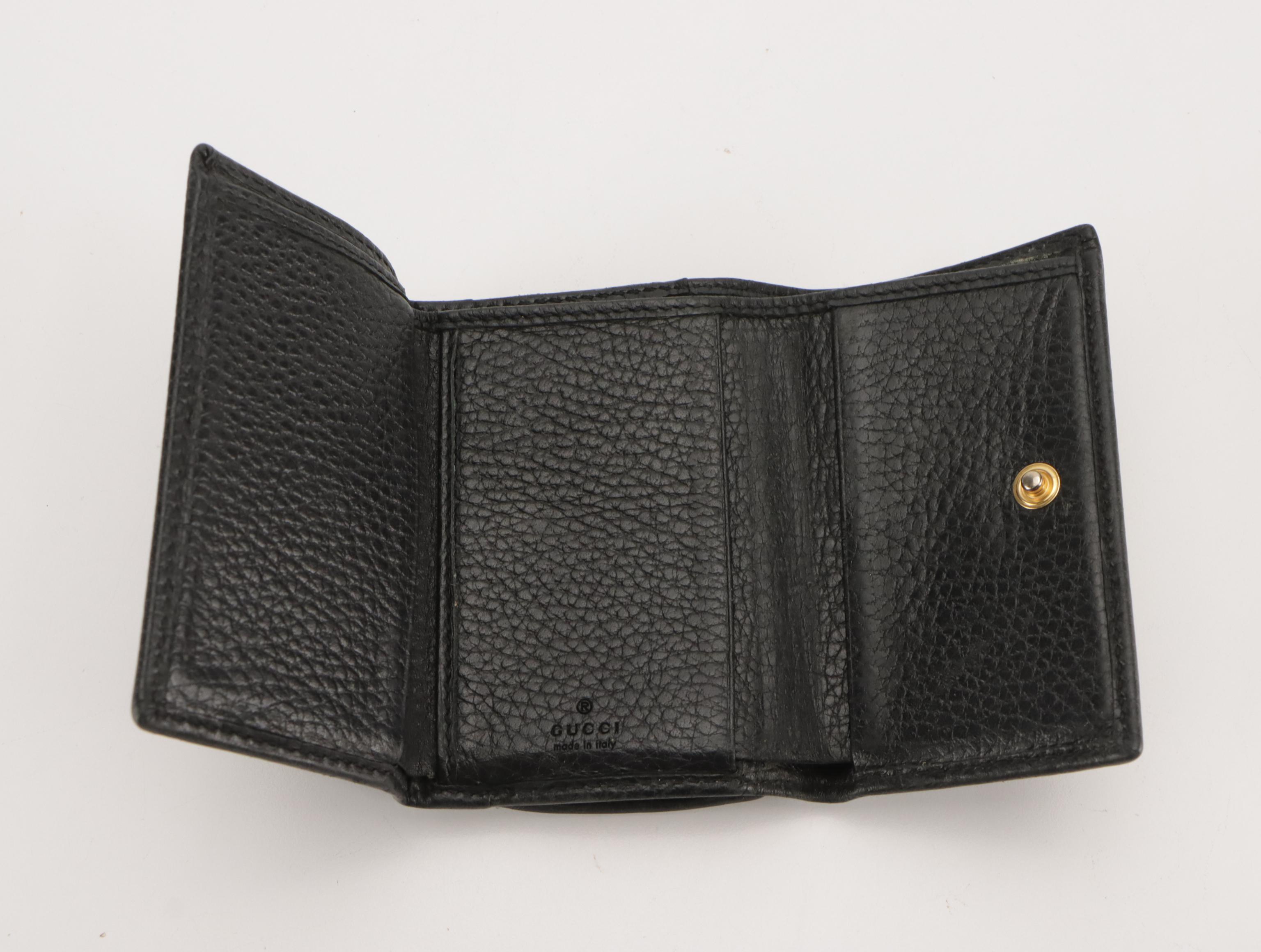 Gucci Marmont Mini Trifold Compact Wallet in Black Grained Calfskin Leather
