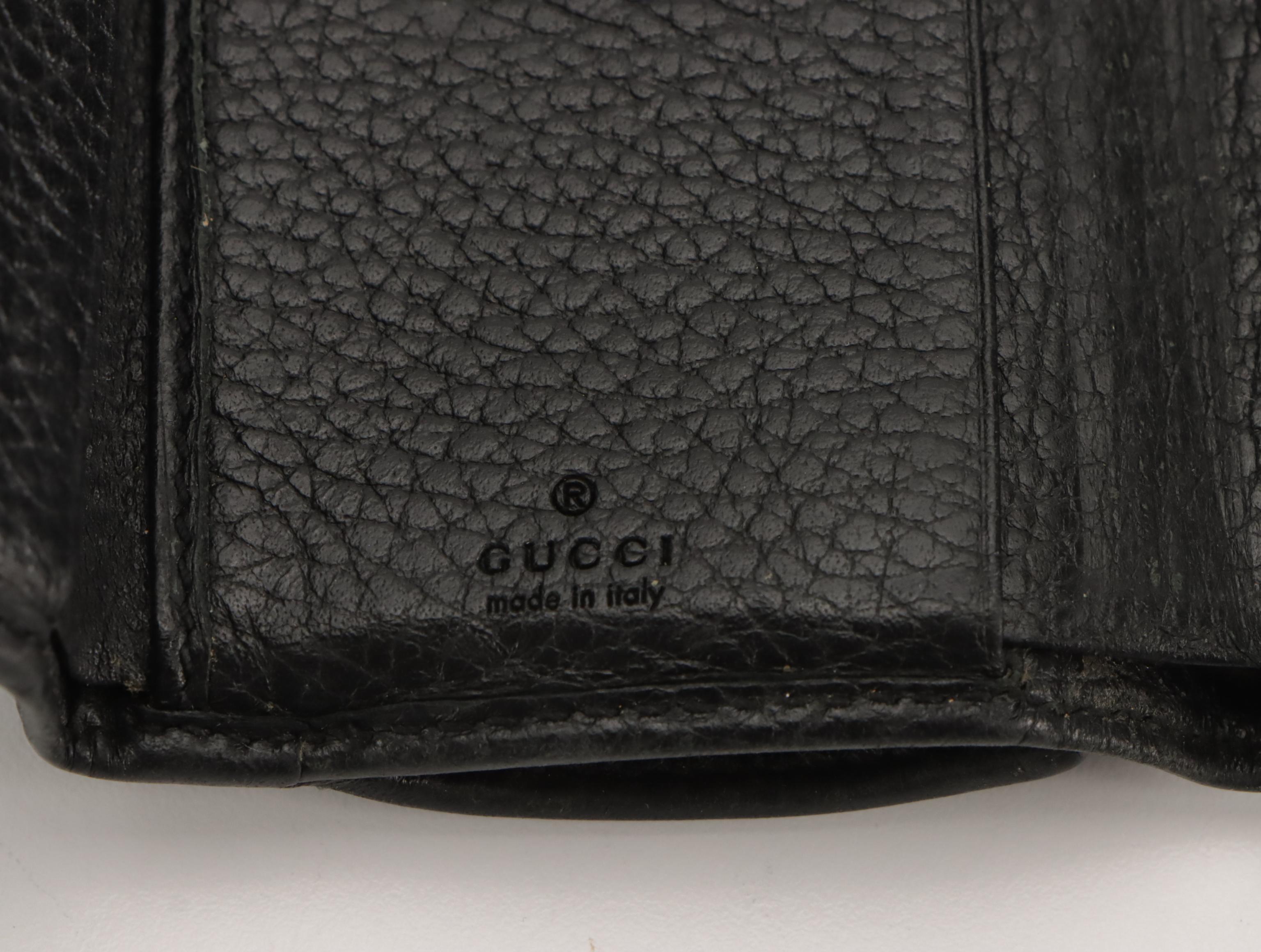 Gucci Marmont Mini Trifold Compact Wallet in Black Grained Calfskin Leather