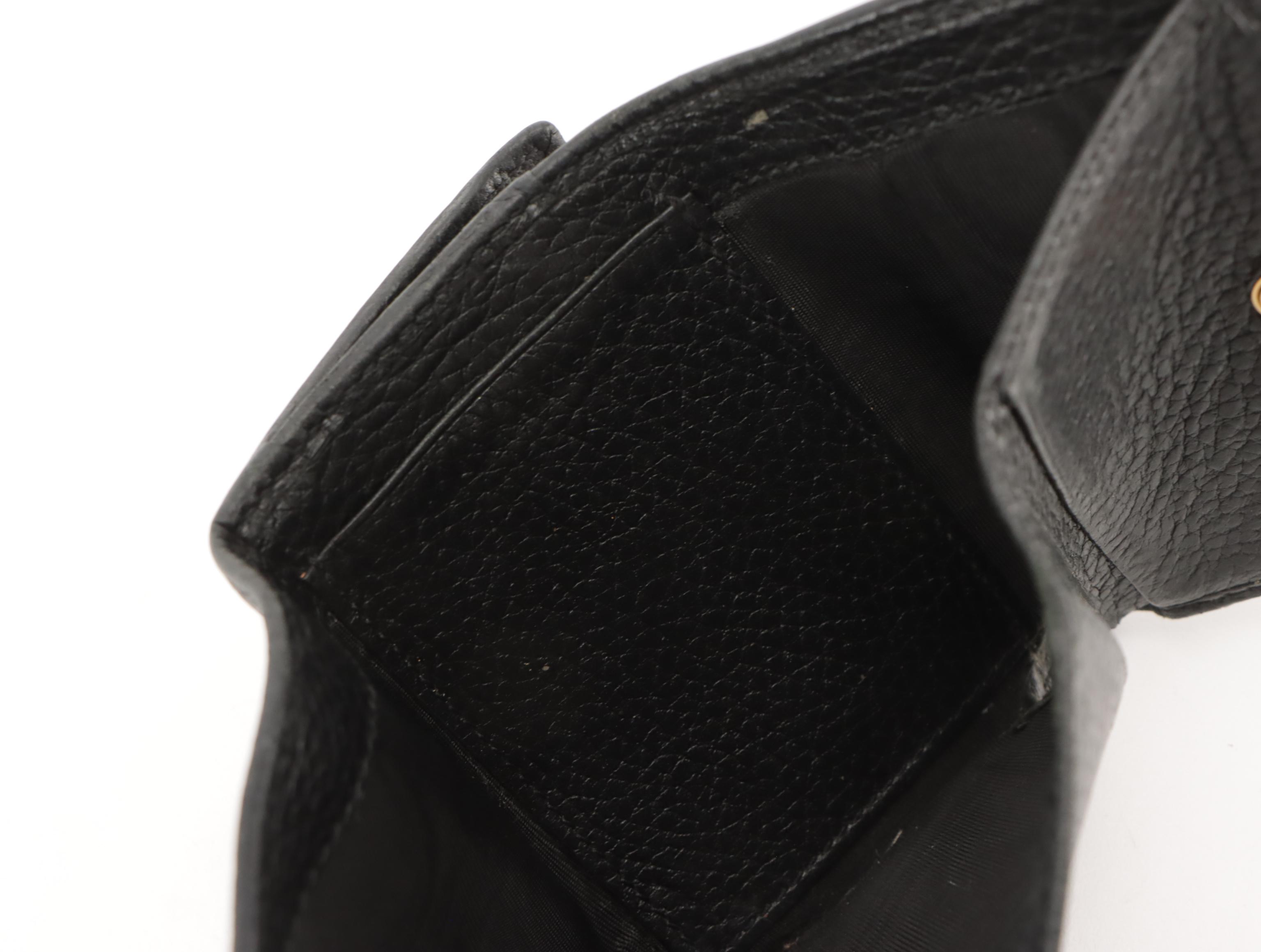 Gucci Marmont Mini Trifold Compact Wallet in Black Grained Calfskin Leather