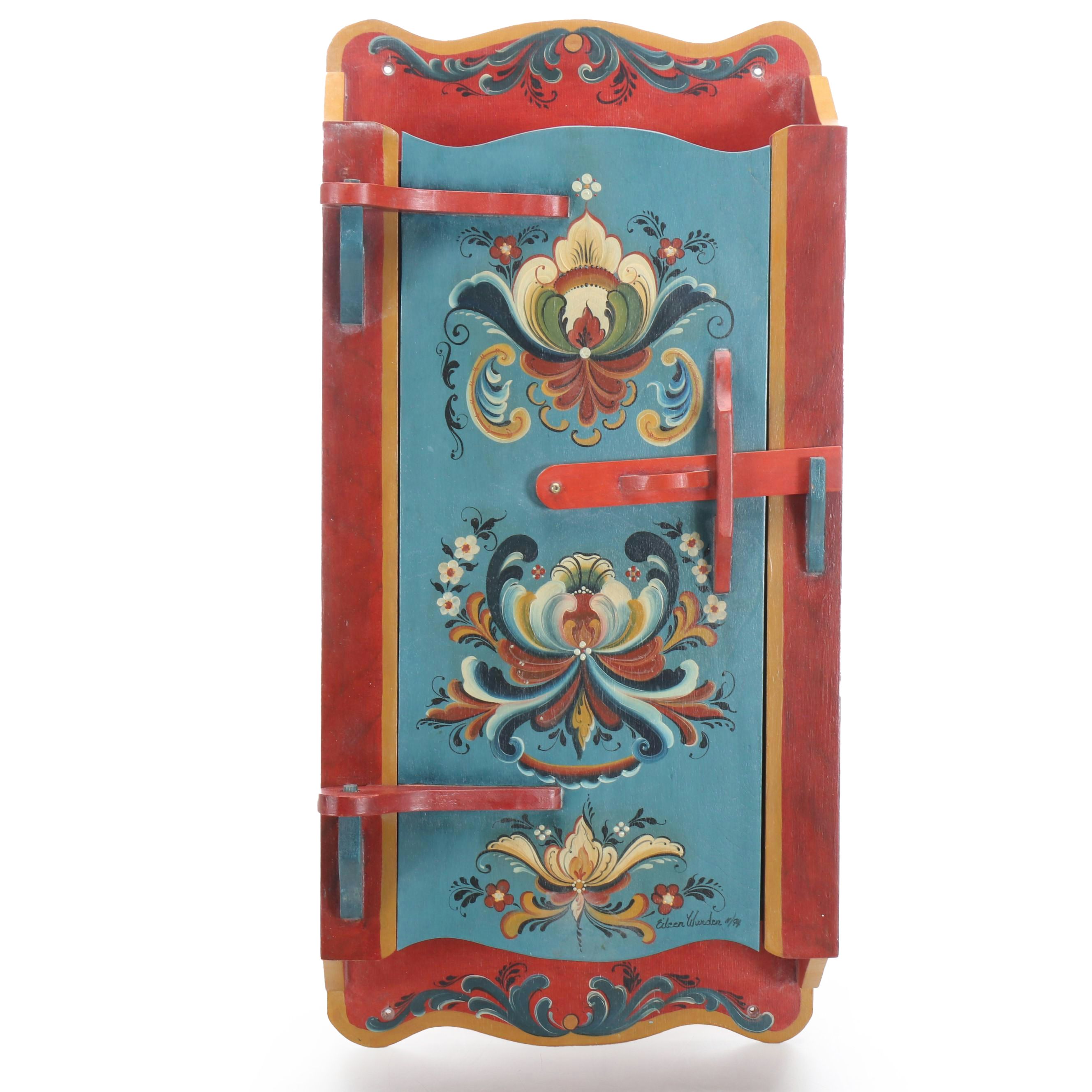 Rosemaling Hand-Painted Wood Cabinet
