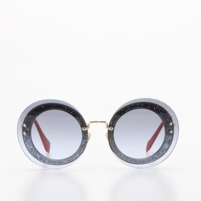 Miu Miu SMU 10R UES-4R2 Blue and Red Round Rimless Sunglasses Miu Miu SMU 10R UES-4R2 Blue and Red Round Rimless Sunglasses
