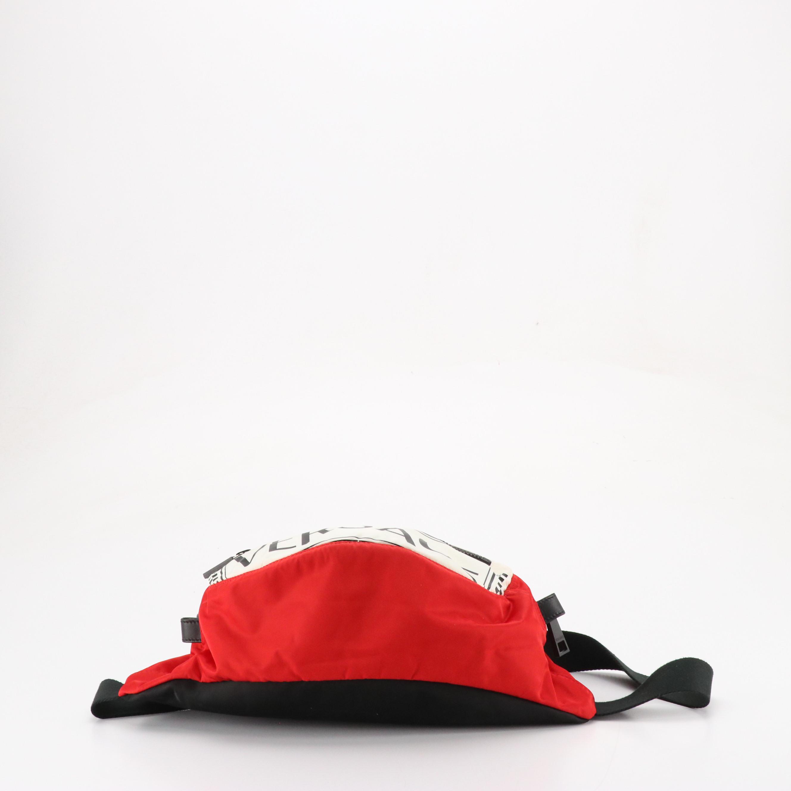 Versace Checkerboard Waist Bag in Red, Black & White Nylon