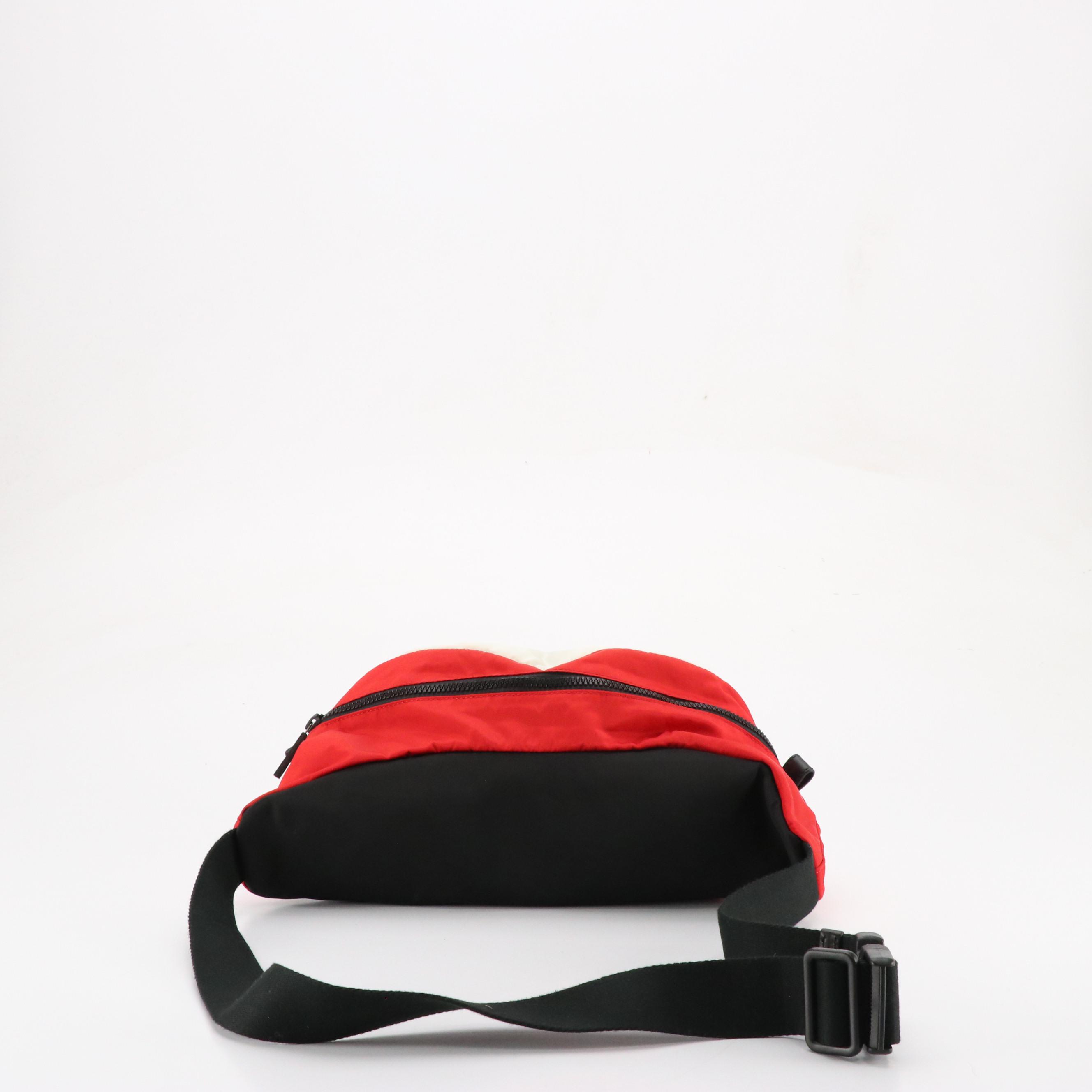 Versace Checkerboard Waist Bag in Red, Black & White Nylon