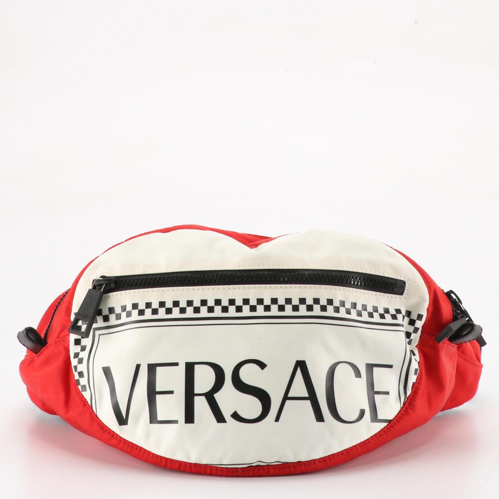 Versace Checkerboard Waist Bag in Red, Black & White Nylon