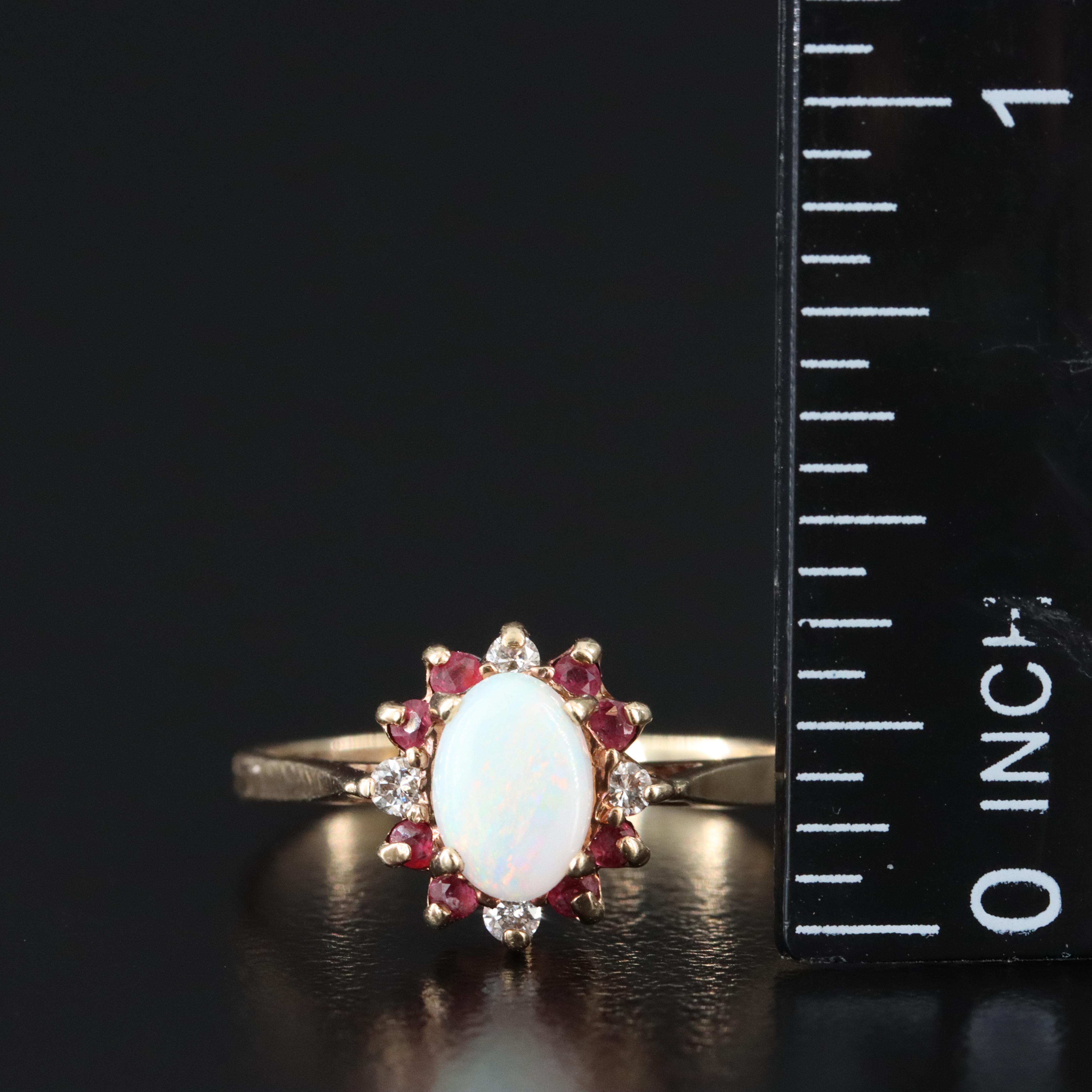 10K Opal, Ruby, and Diamond Ring