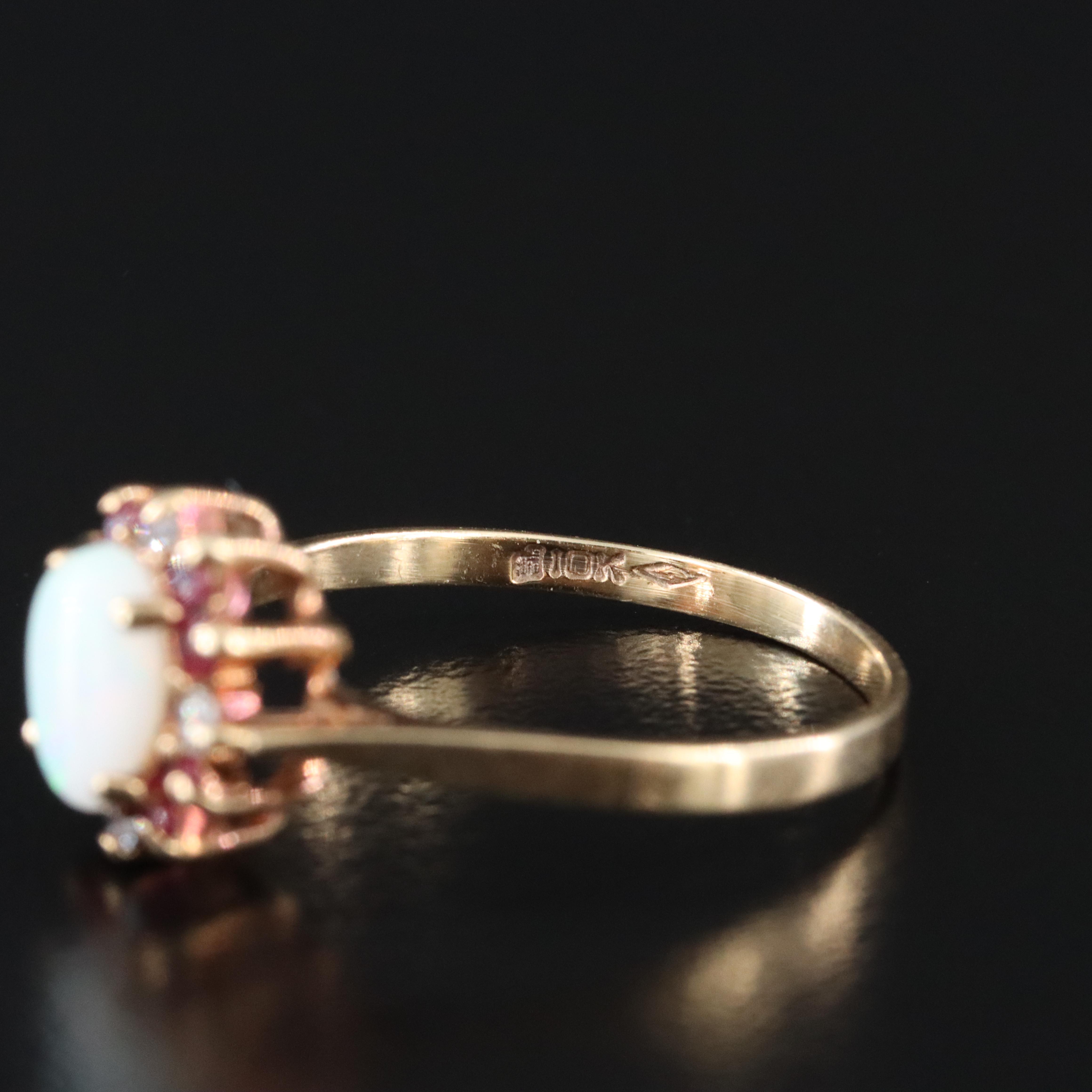 10K Opal, Ruby, and Diamond Ring