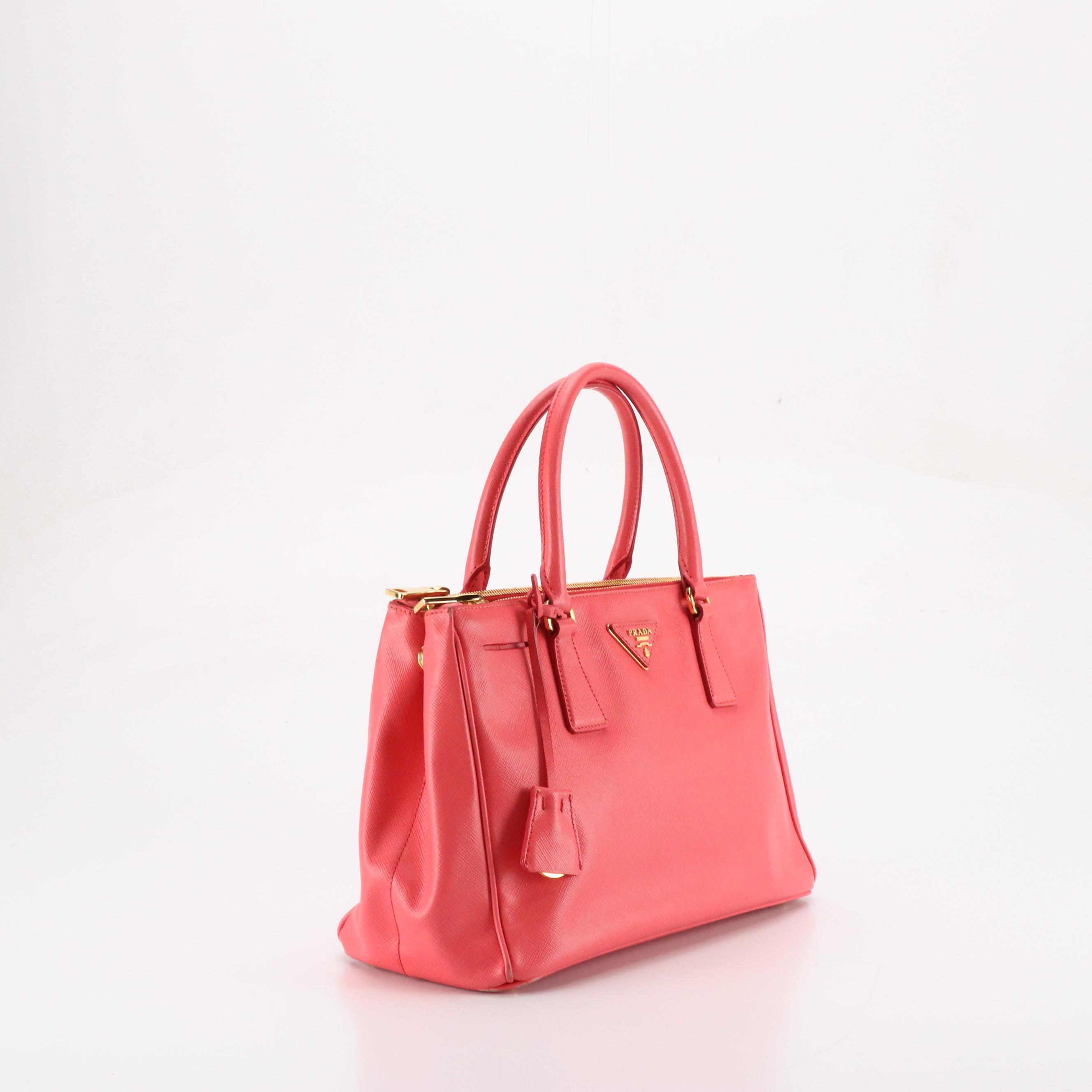 Prada Galleria Double Zip Two-Way Tote in Pink Saffiano Leather