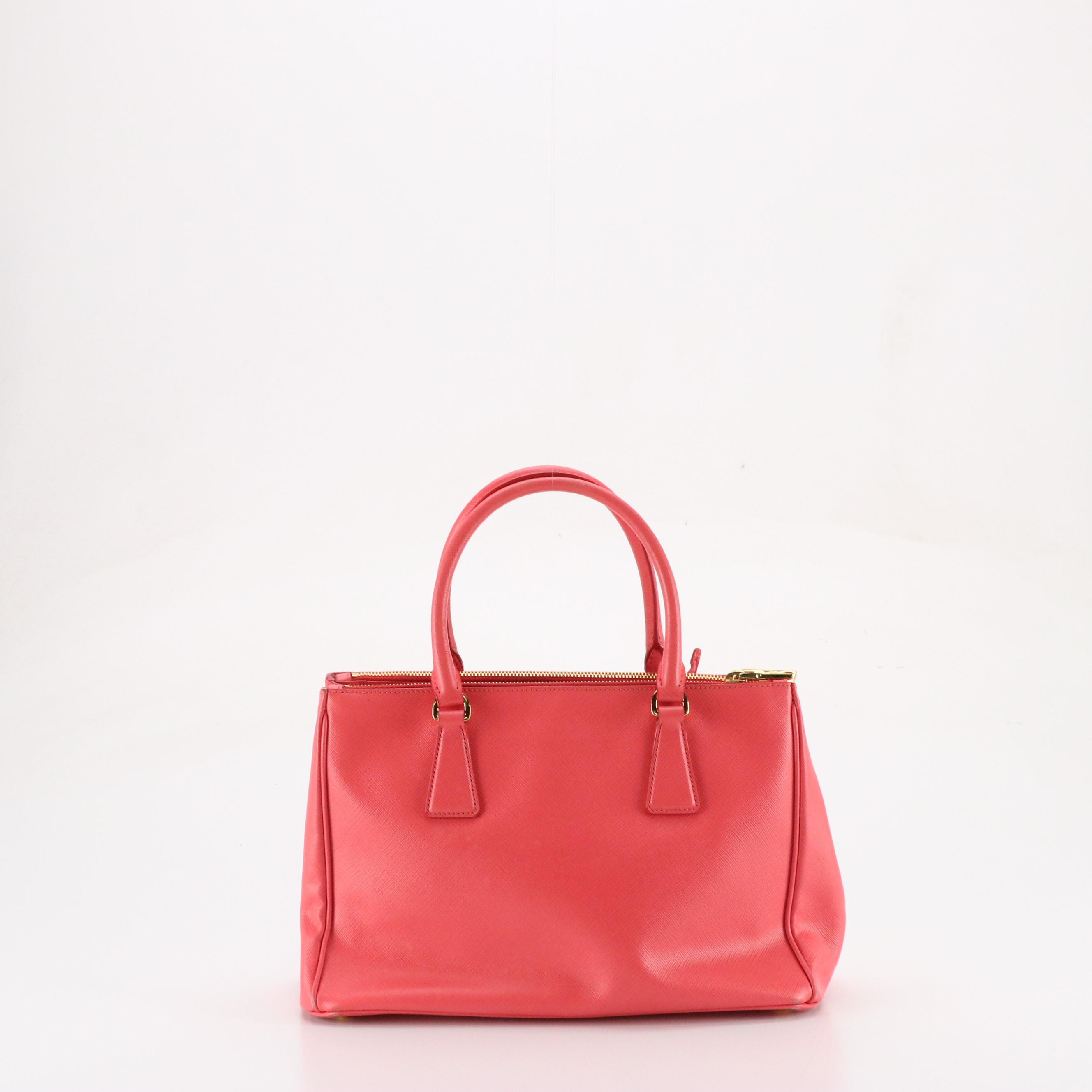 Prada Galleria Double Zip Two-Way Tote in Pink Saffiano Leather