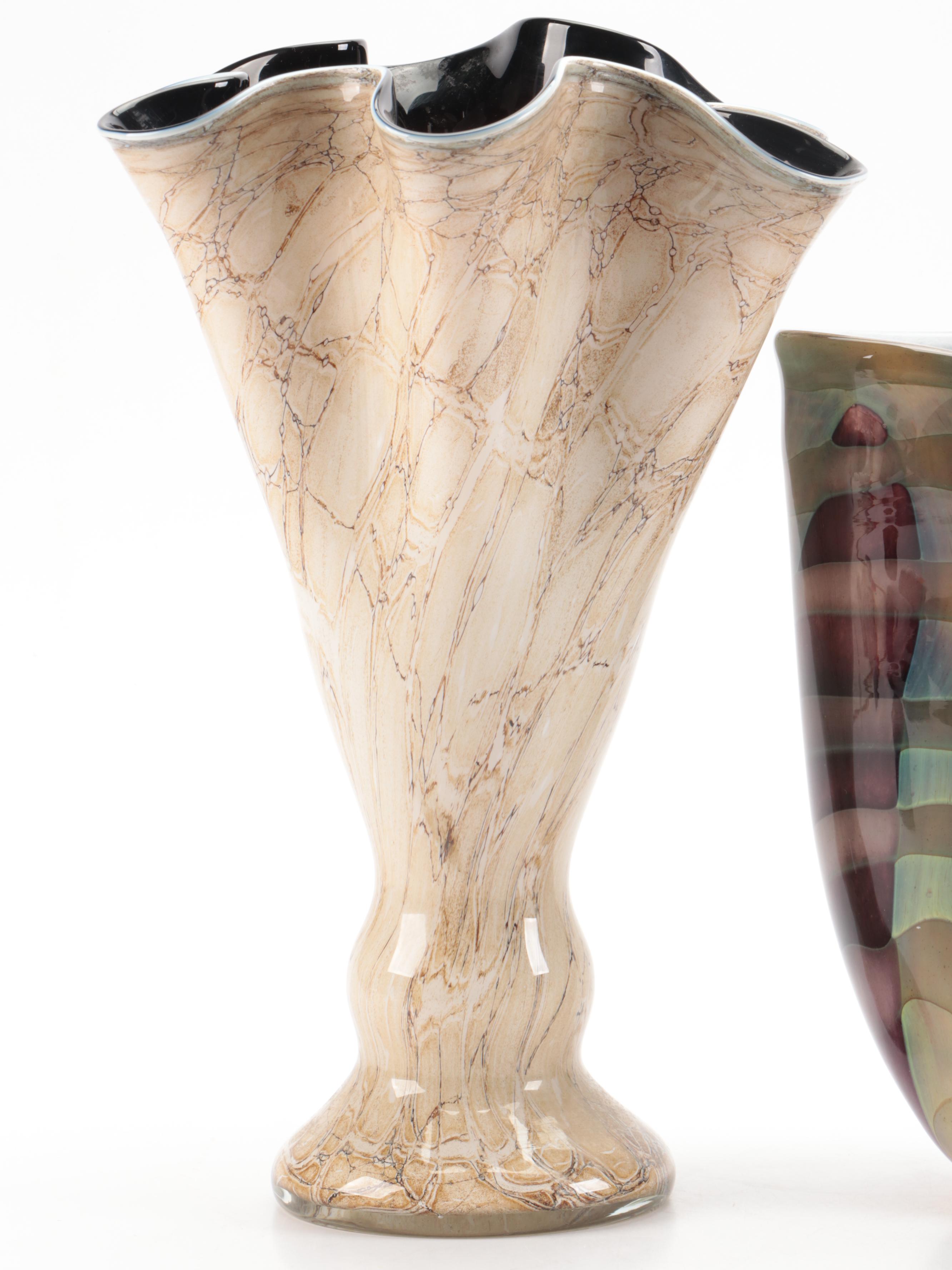 Sasaki Multicolor and Jozefina Krosno Handkerchief Studio Glass Vases