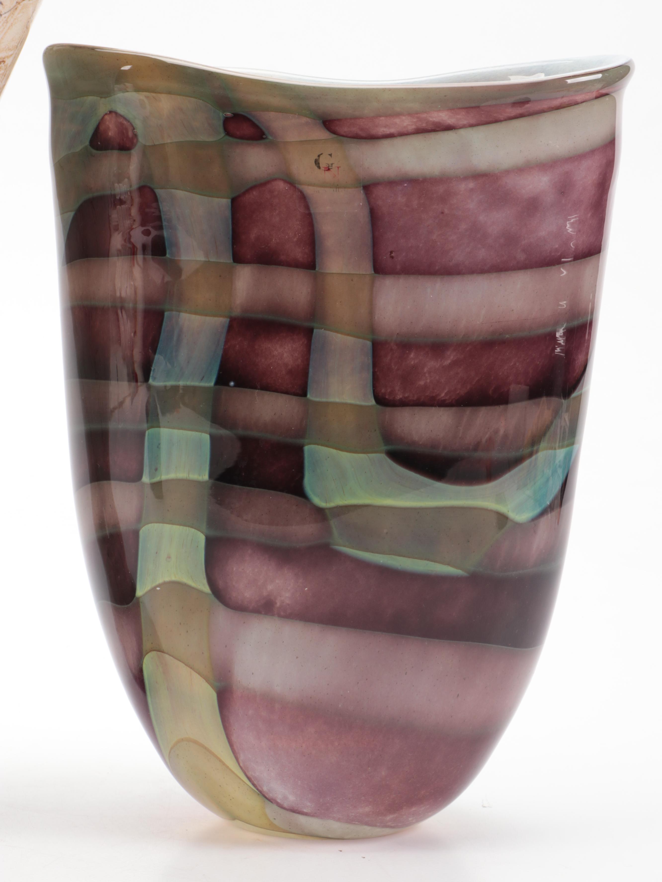 Sasaki Multicolor and Jozefina Krosno Handkerchief Studio Glass Vases