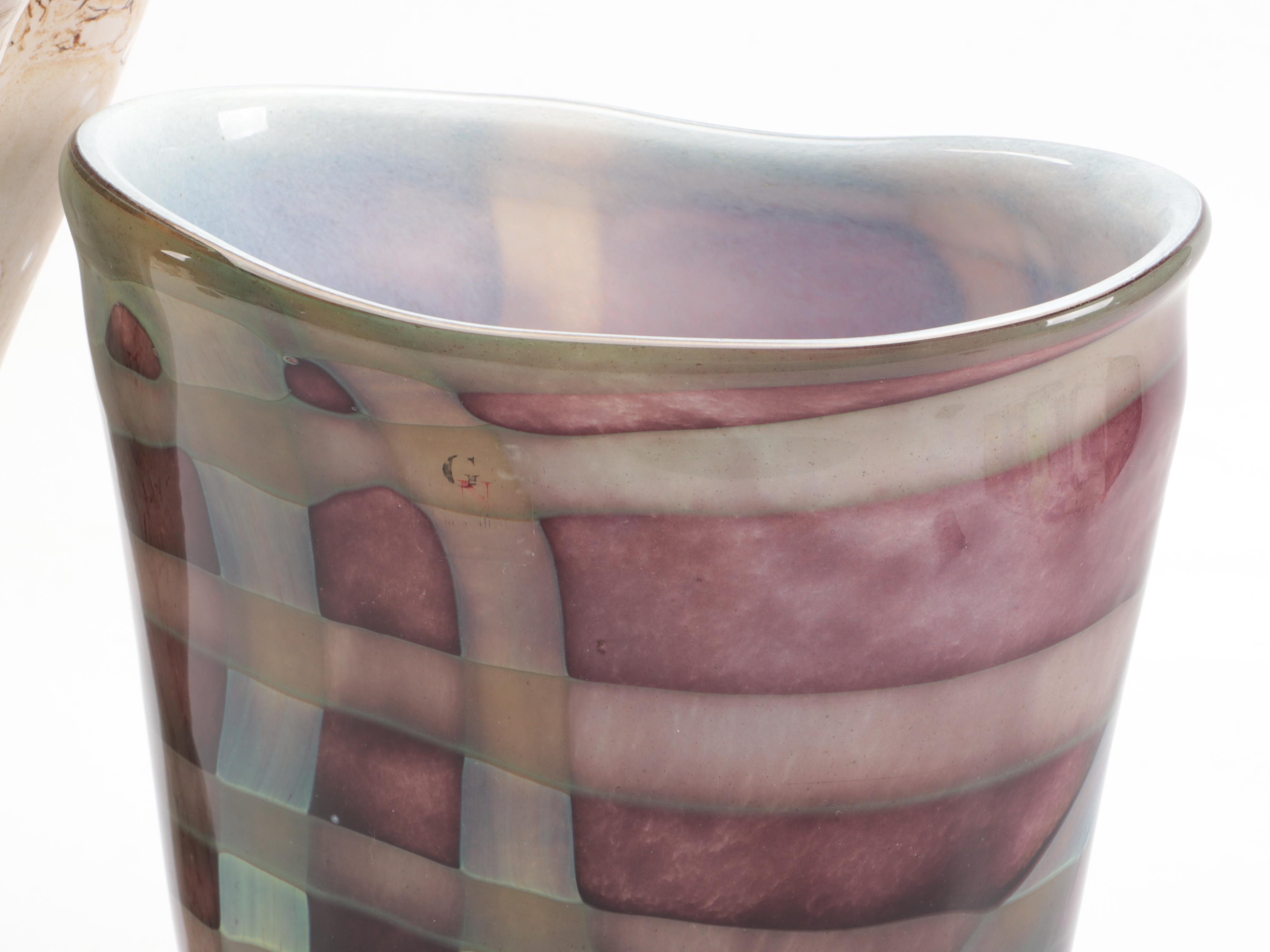 Sasaki Multicolor and Jozefina Krosno Handkerchief Studio Glass Vases