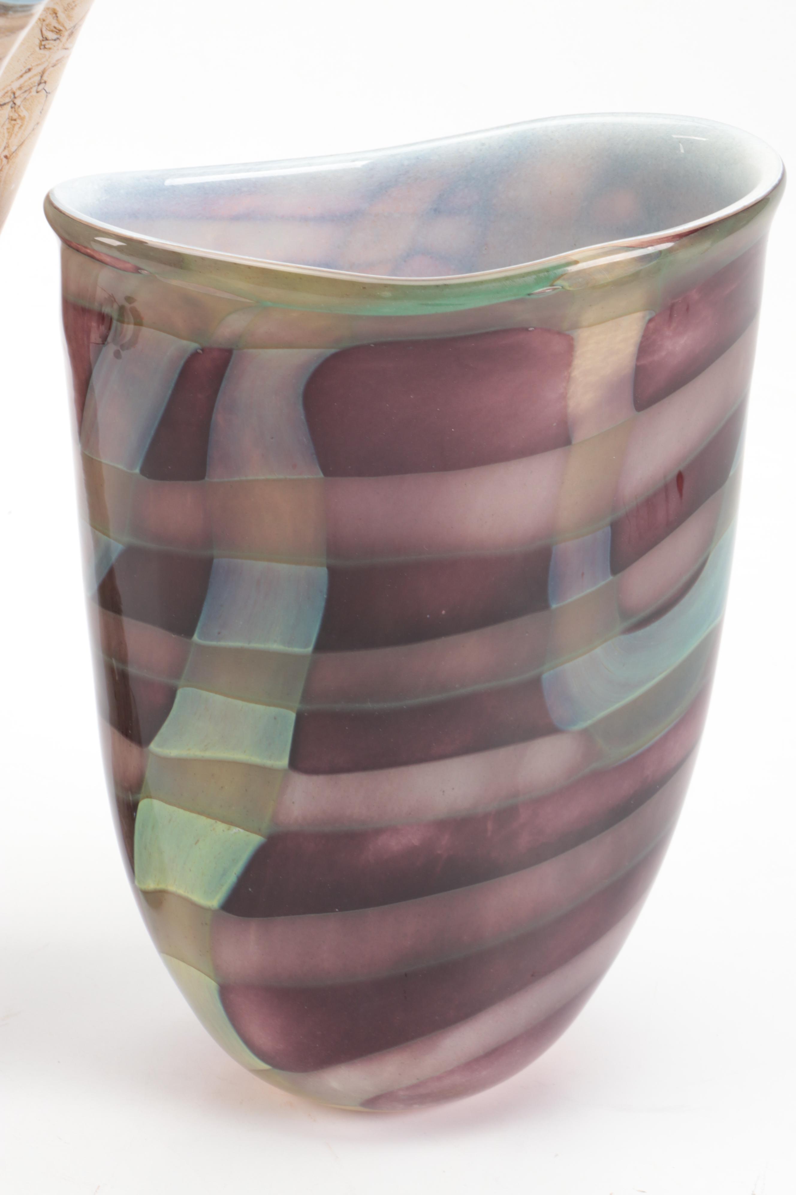 Sasaki Multicolor and Jozefina Krosno Handkerchief Studio Glass Vases