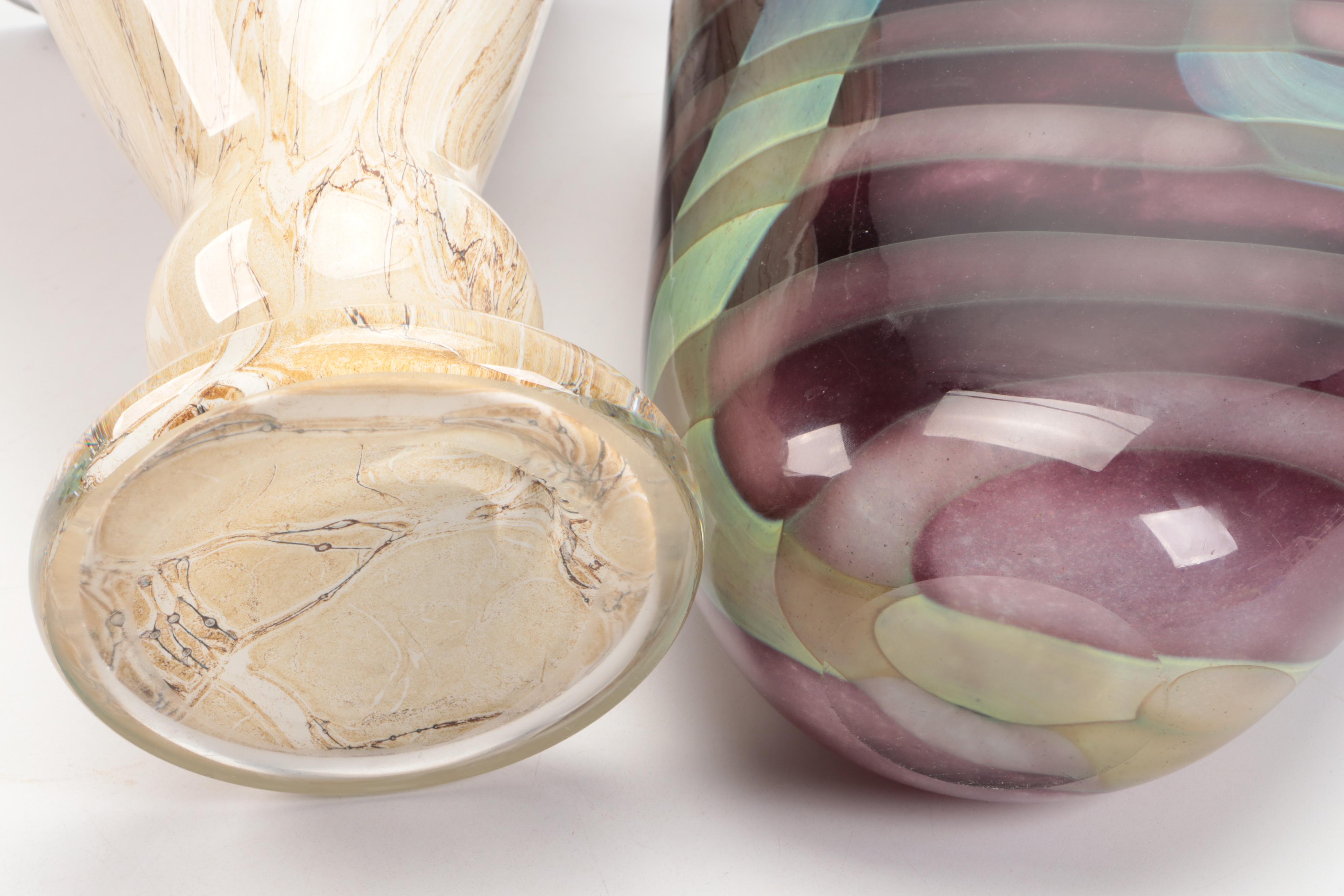 Sasaki Multicolor and Jozefina Krosno Handkerchief Studio Glass Vases