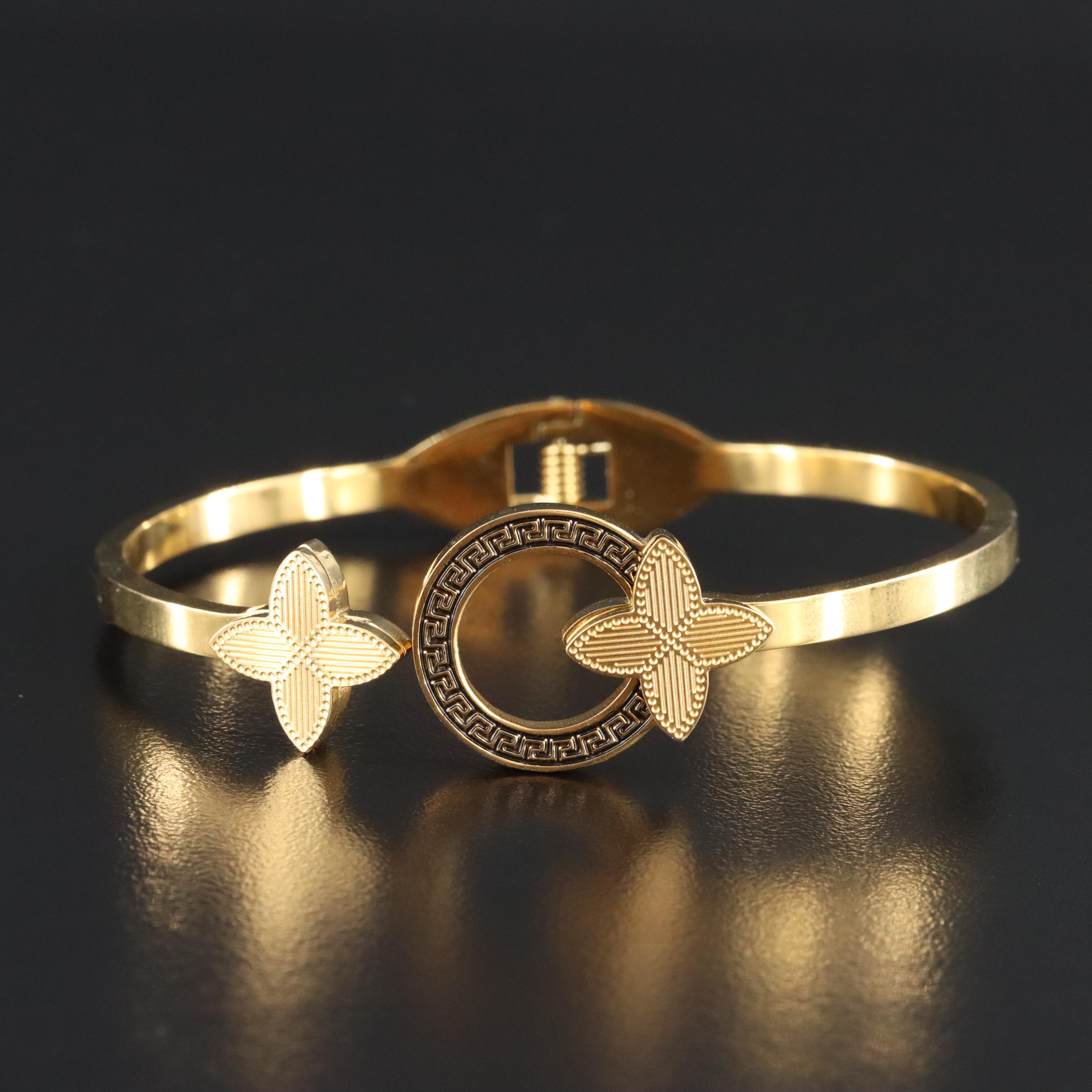 Hinged Bangle Bracelet with Greek Key Detail