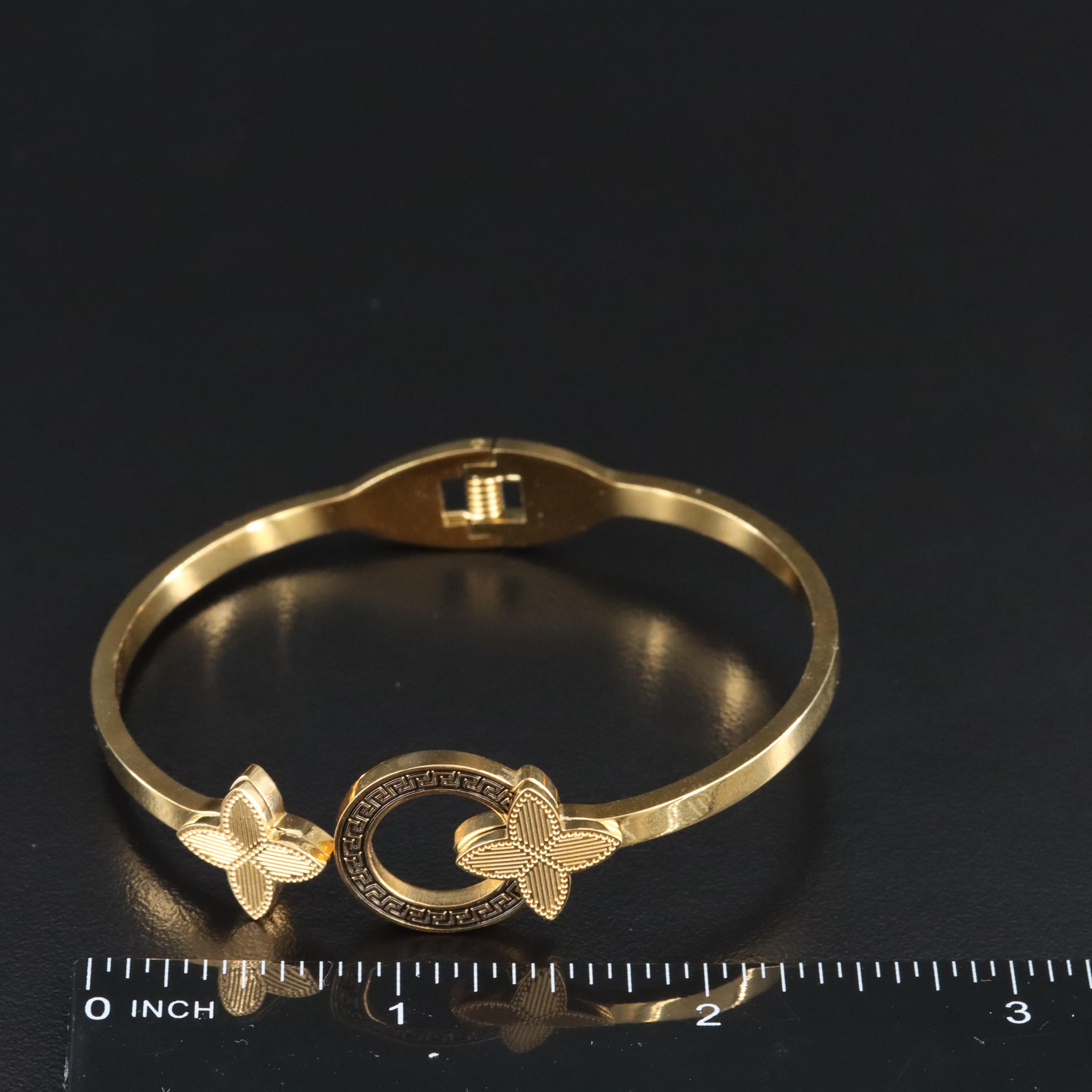 Hinged Bangle Bracelet with Greek Key Detail