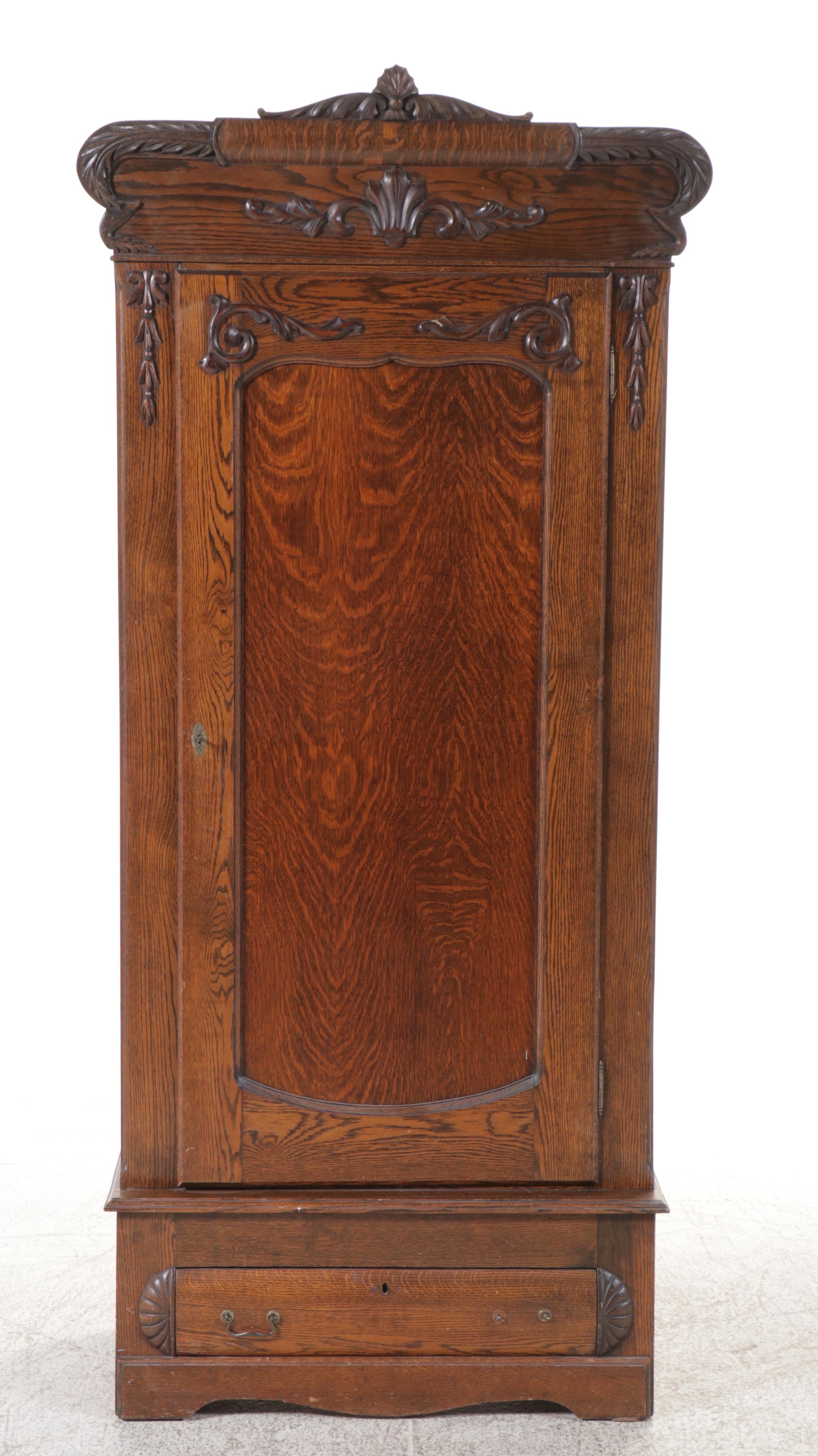 Antique Victorian Carved Oak Armoire