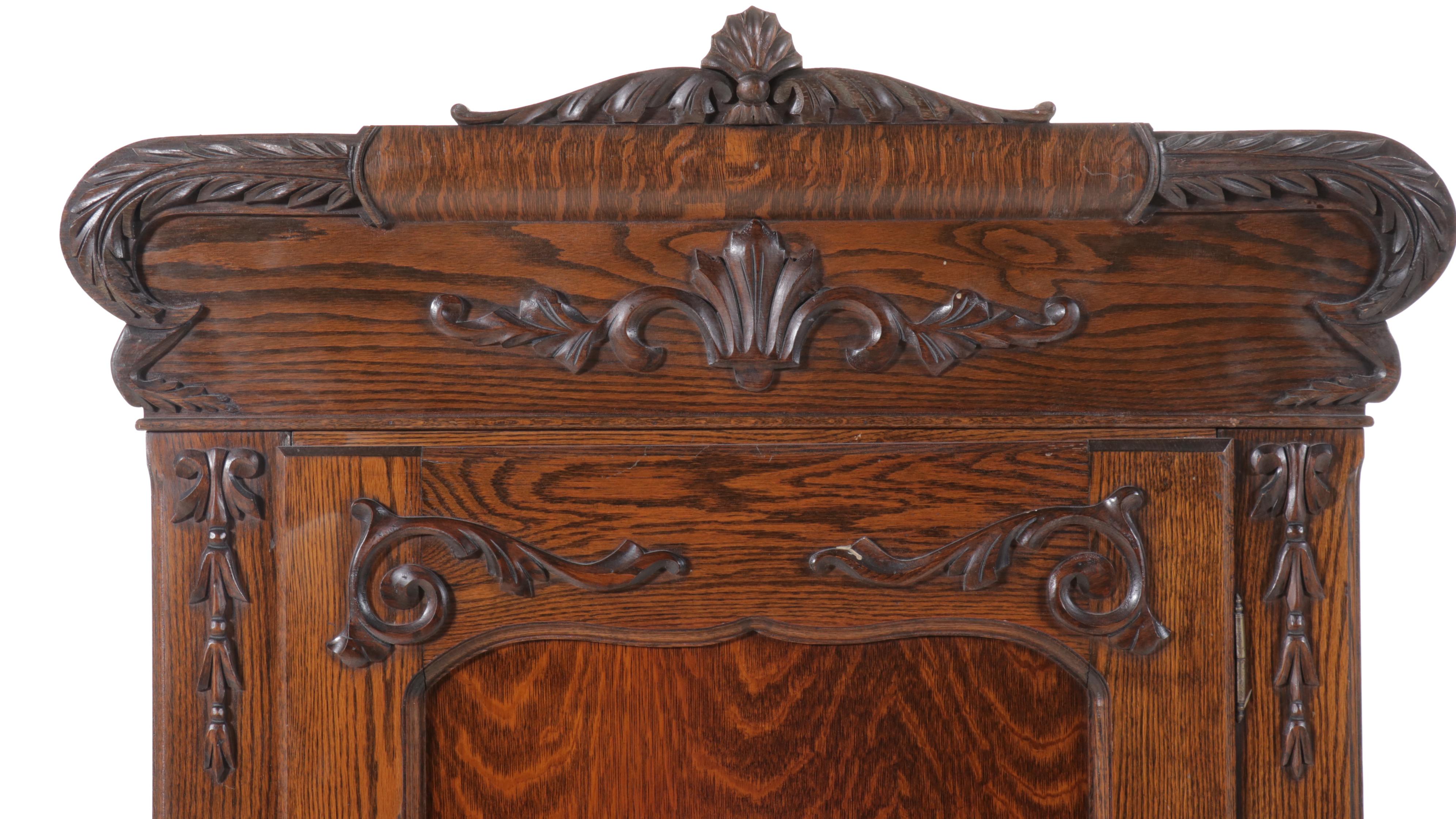 Antique Victorian Carved Oak Armoire