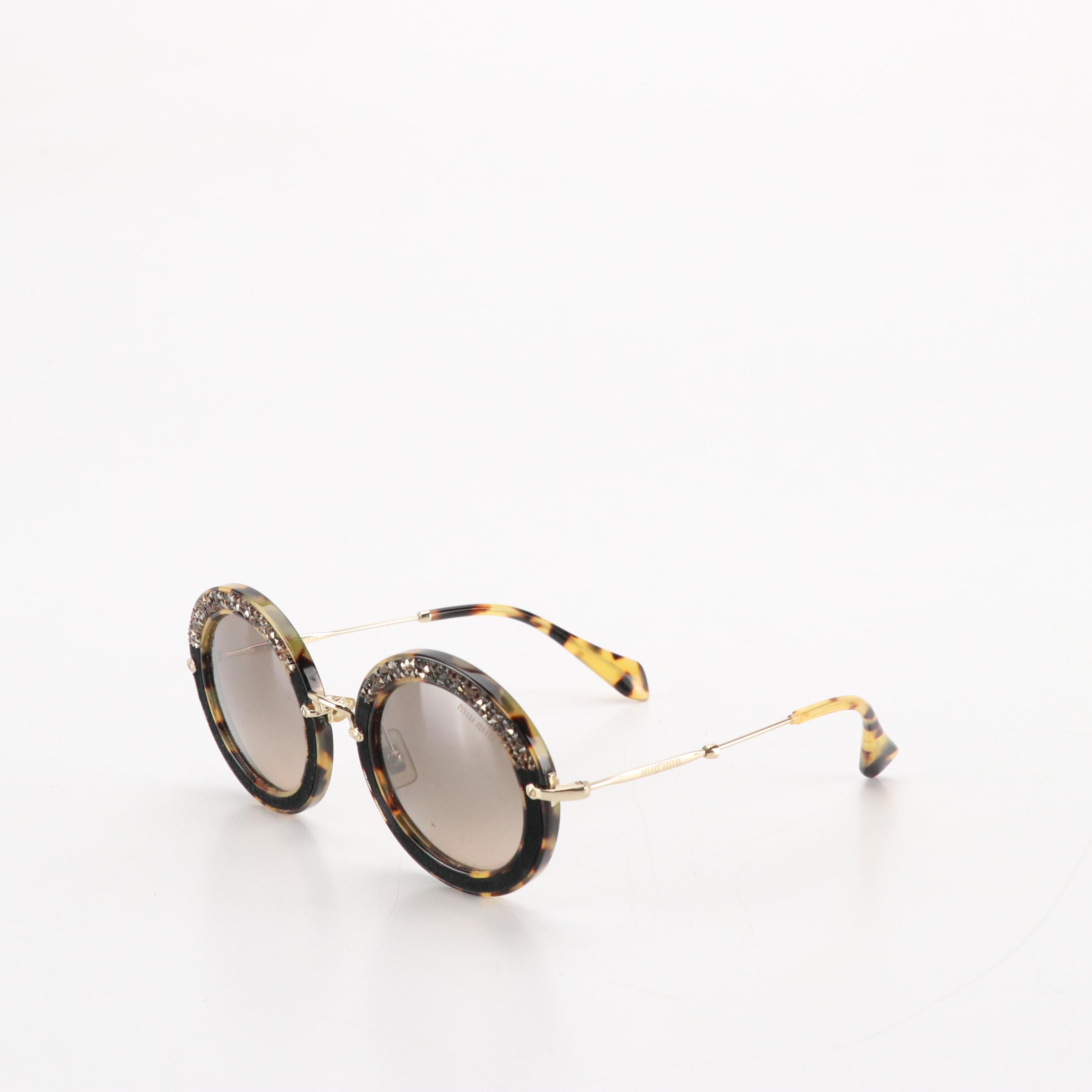 Miu Miu SMU 08R 7S0-4P0 Round Glittered Havana Sunglasses