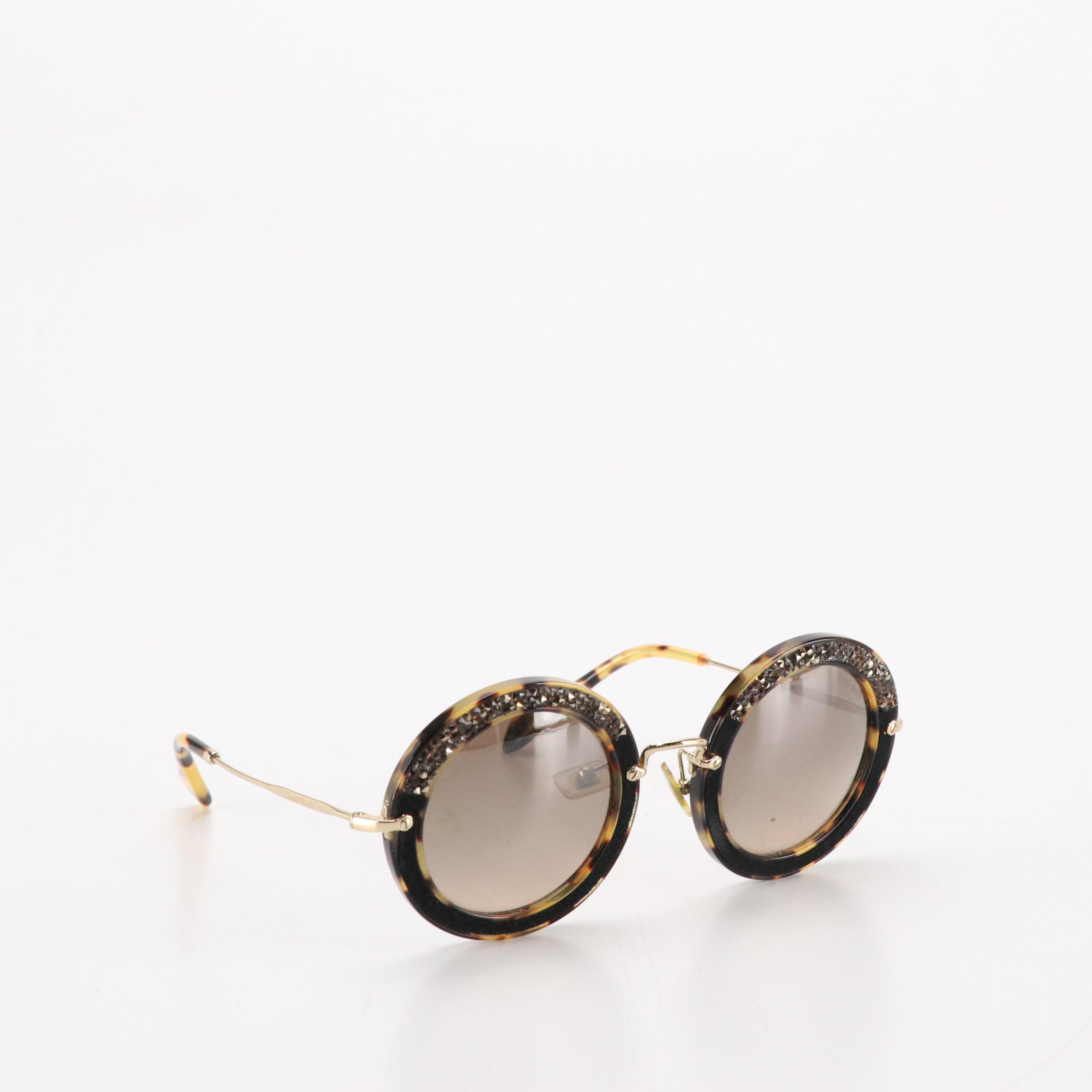 Miu Miu SMU 08R 7S0-4P0 Round Glittered Havana Sunglasses