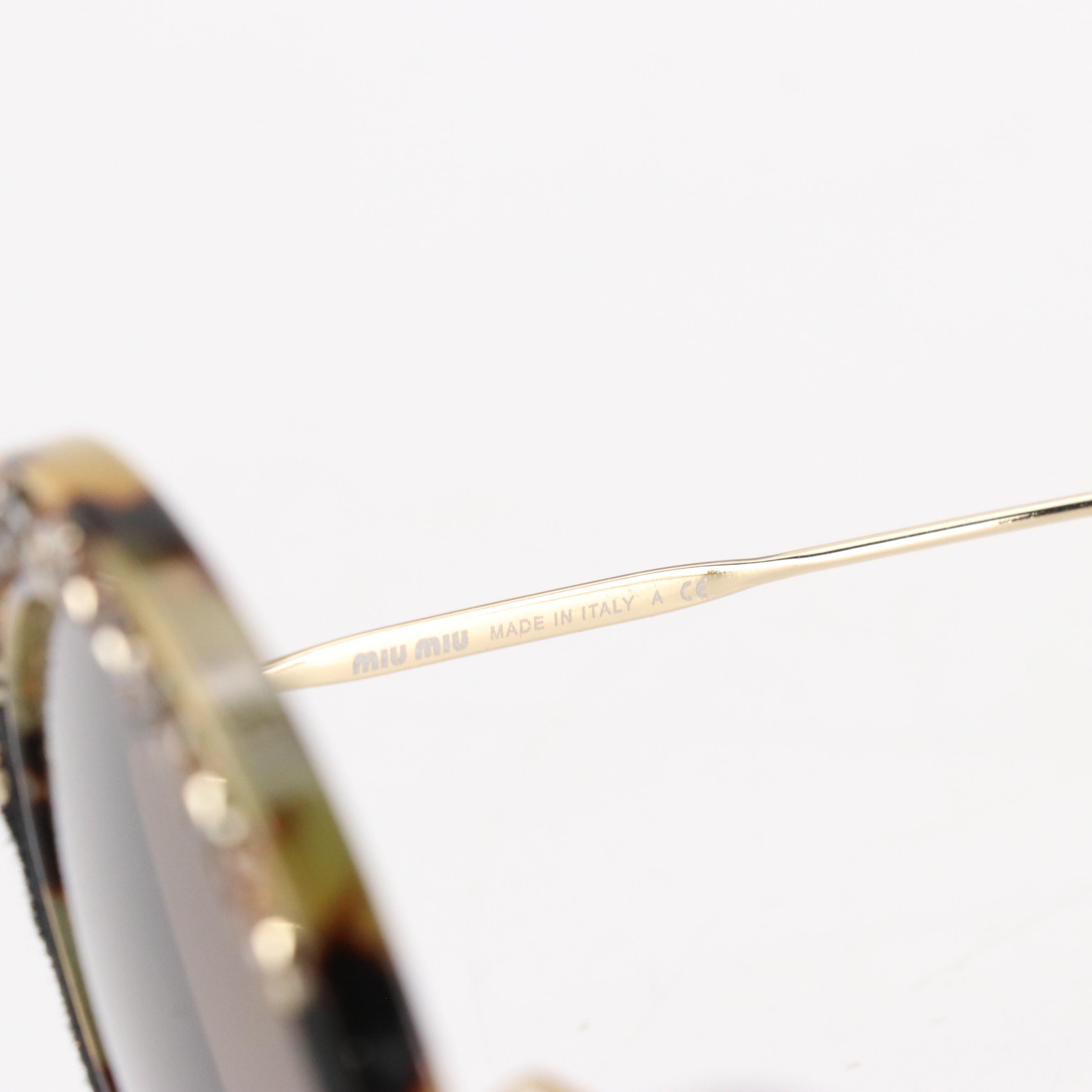 Miu Miu SMU 08R 7S0-4P0 Round Glittered Havana Sunglasses