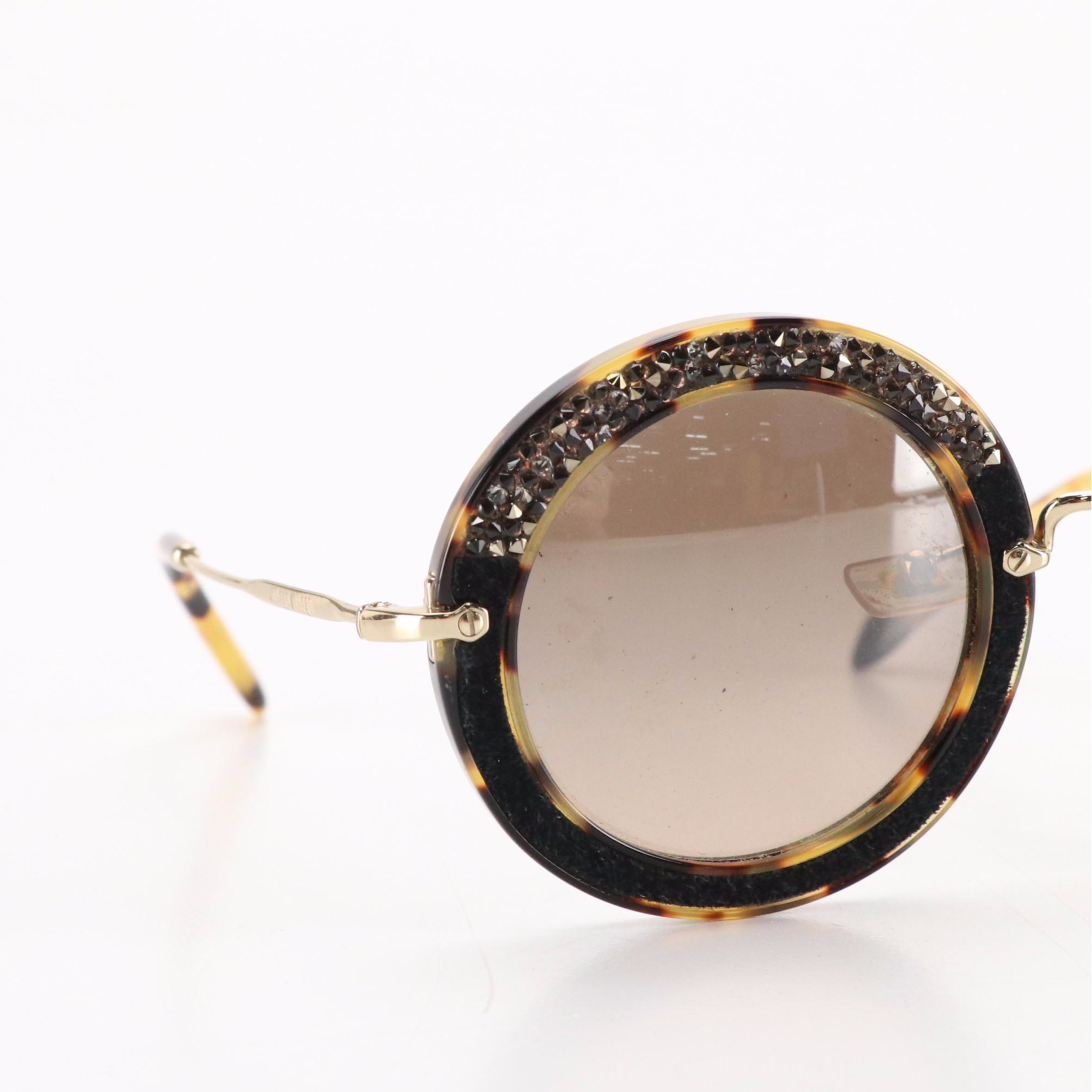 Miu Miu SMU 08R 7S0-4P0 Round Glittered Havana Sunglasses