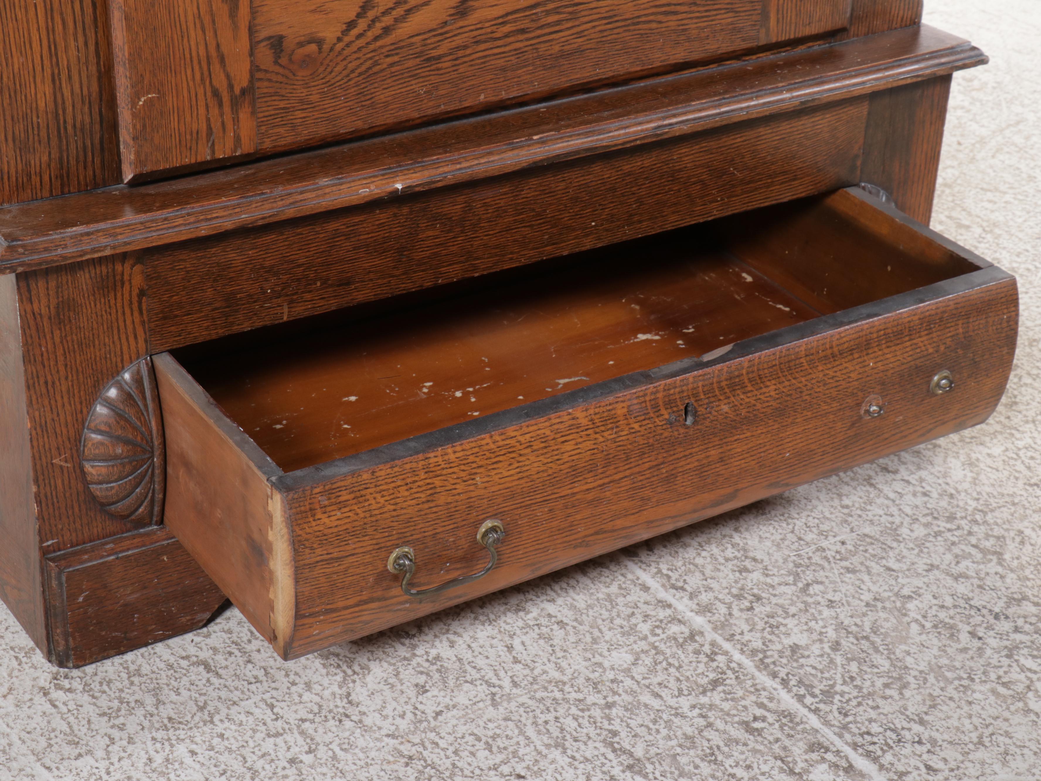 Antique Victorian Carved Oak Armoire