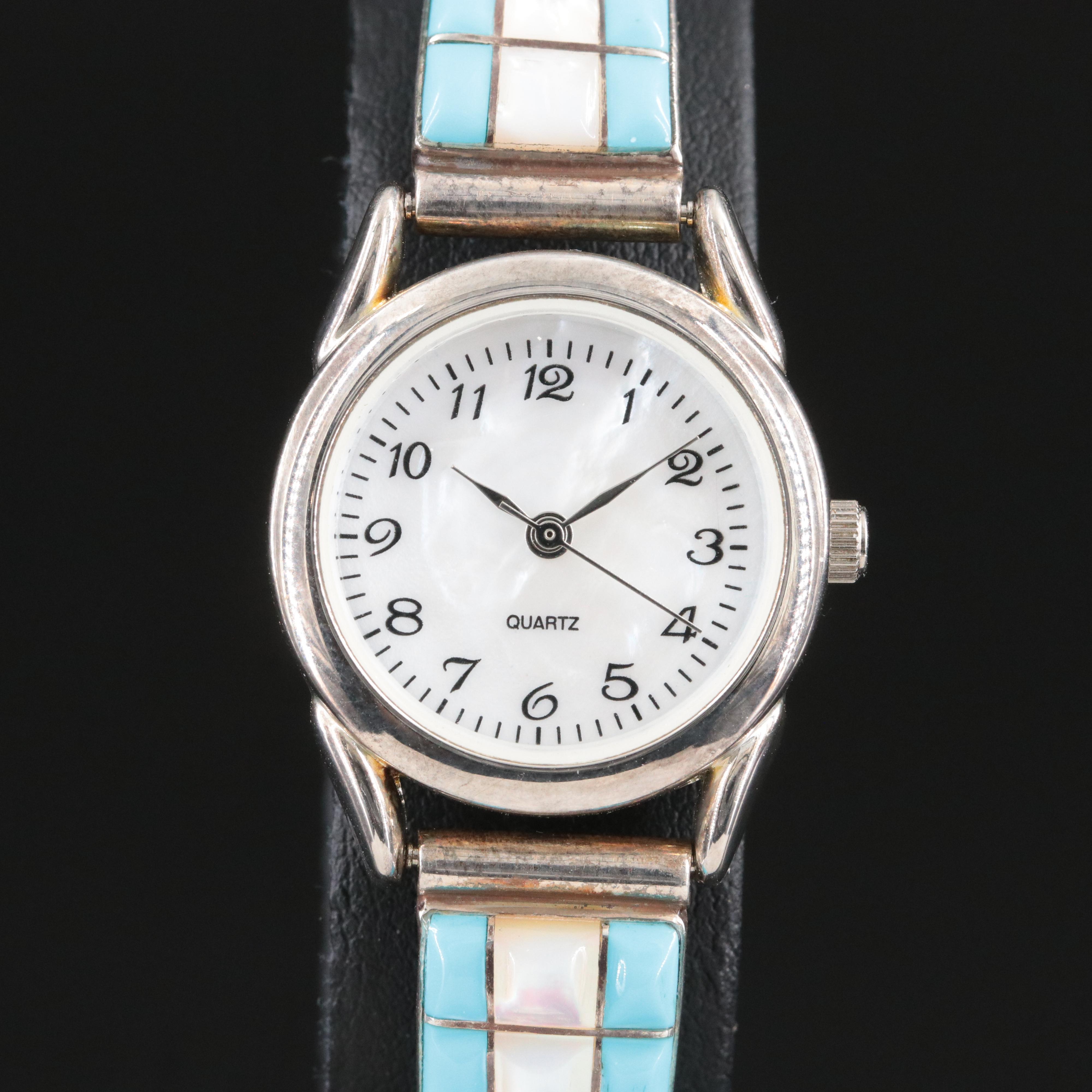 Sterling and Stainless Steel, Mother-of-Pearl and Faux Turquoise Quartz Watch