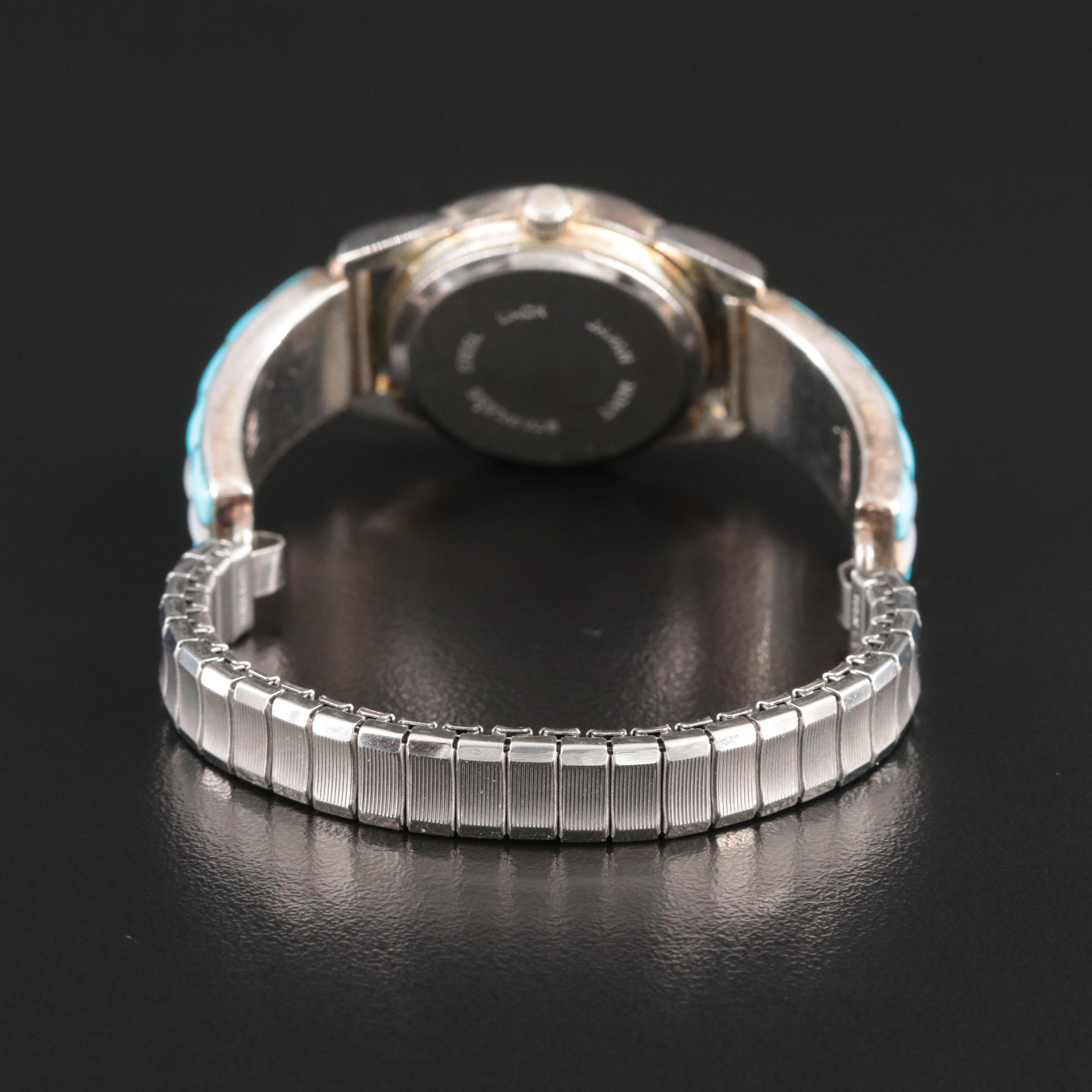 Sterling and Stainless Steel, Mother-of-Pearl and Faux Turquoise Quartz Watch