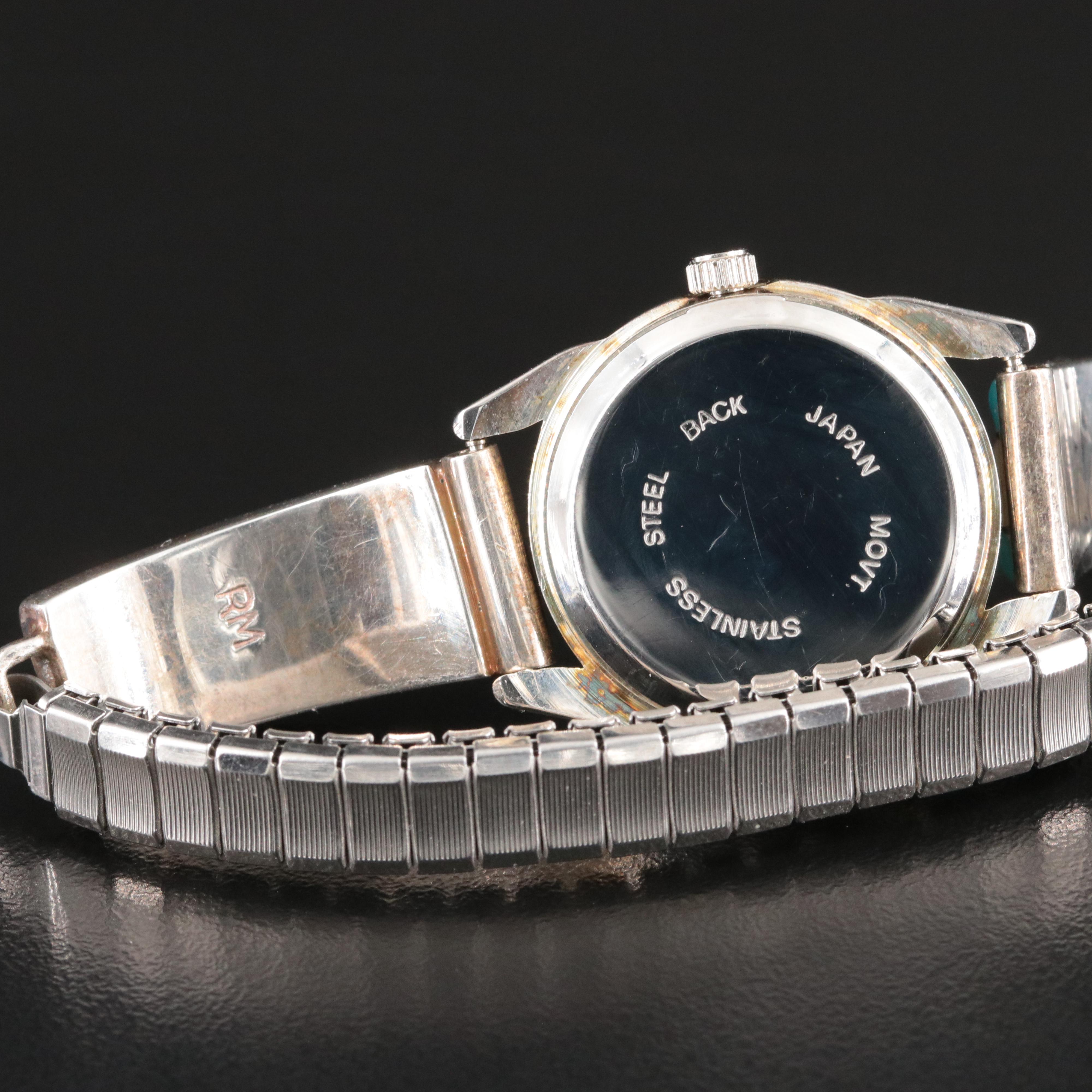 Sterling and Stainless Steel, Mother-of-Pearl and Faux Turquoise Quartz Watch