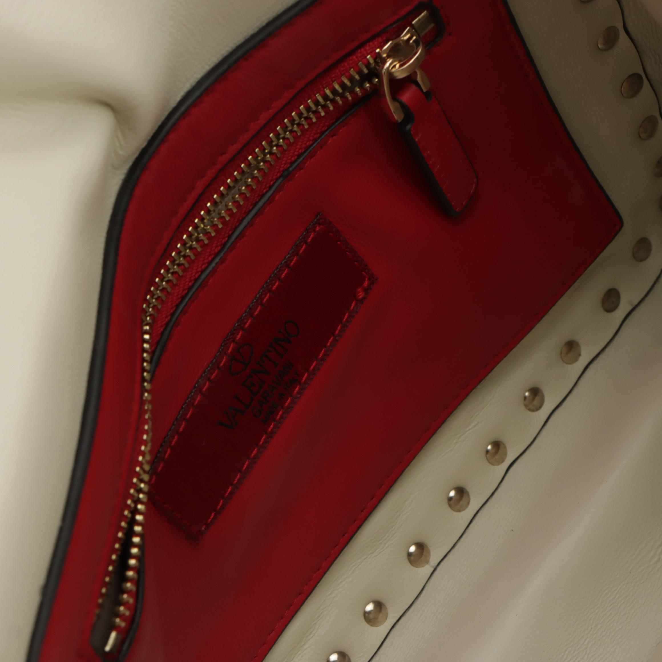 Valentino Garavani White Diamond Stitched Rockstud Spike Calfskin Two-Way Bag