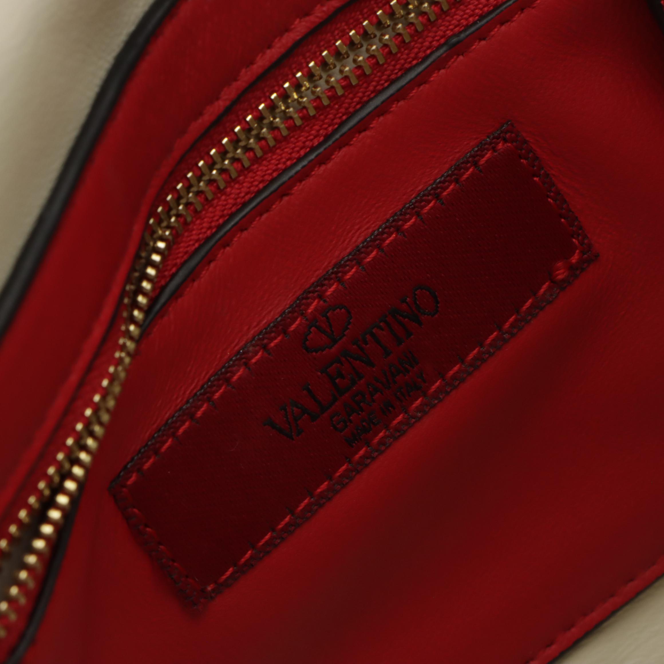 Valentino Garavani White Diamond Stitched Rockstud Spike Calfskin Two-Way Bag