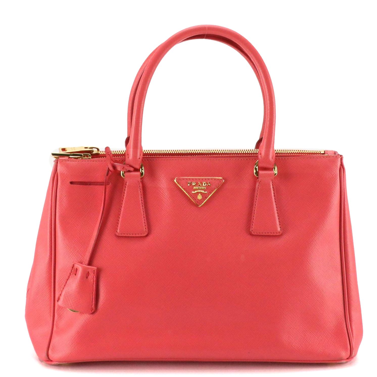 Prada Galleria Double Zip Two-Way Tote in Pink Saffiano Leather