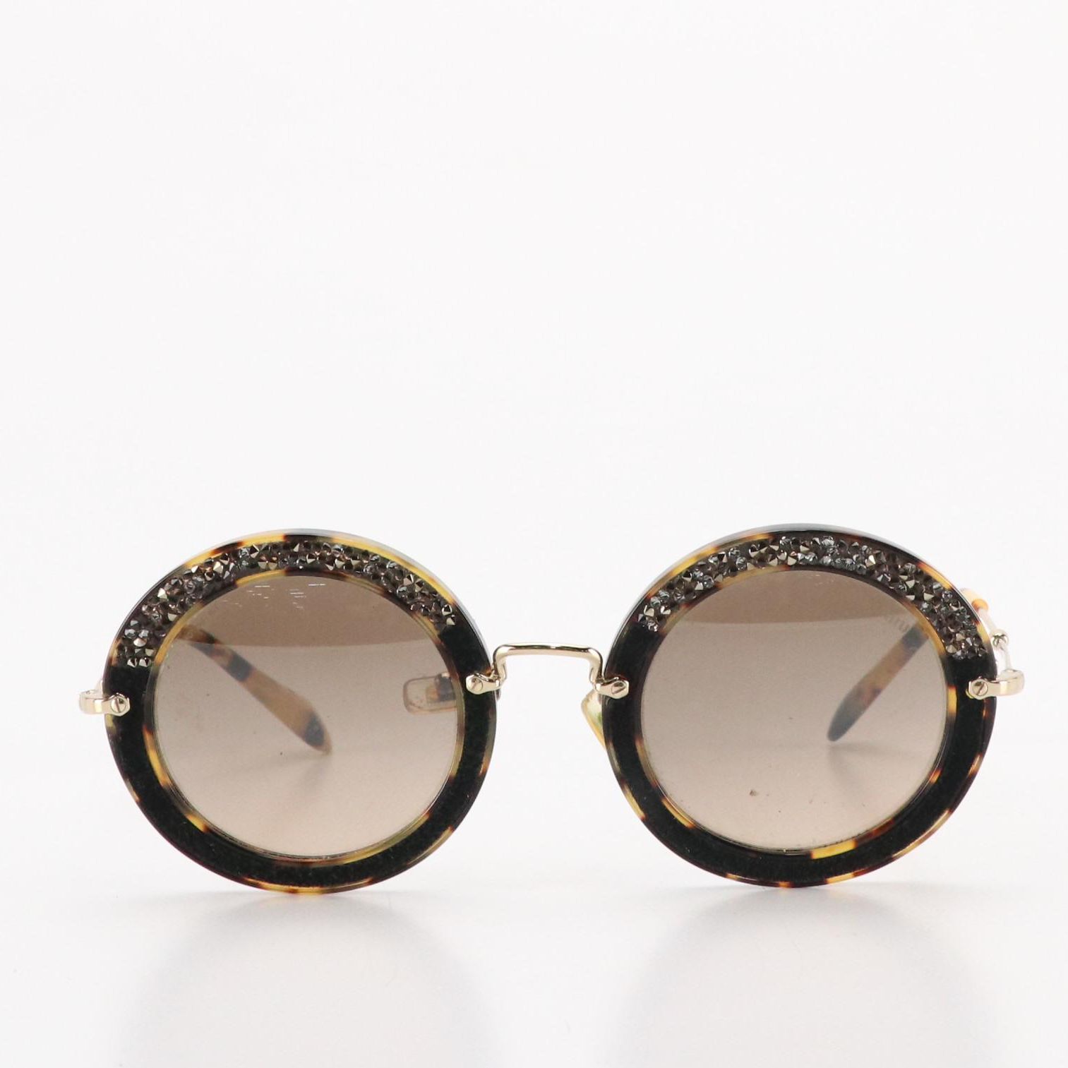 Miu Miu SMU 08R 7S0-4P0 Round Glittered Havana Sunglasses