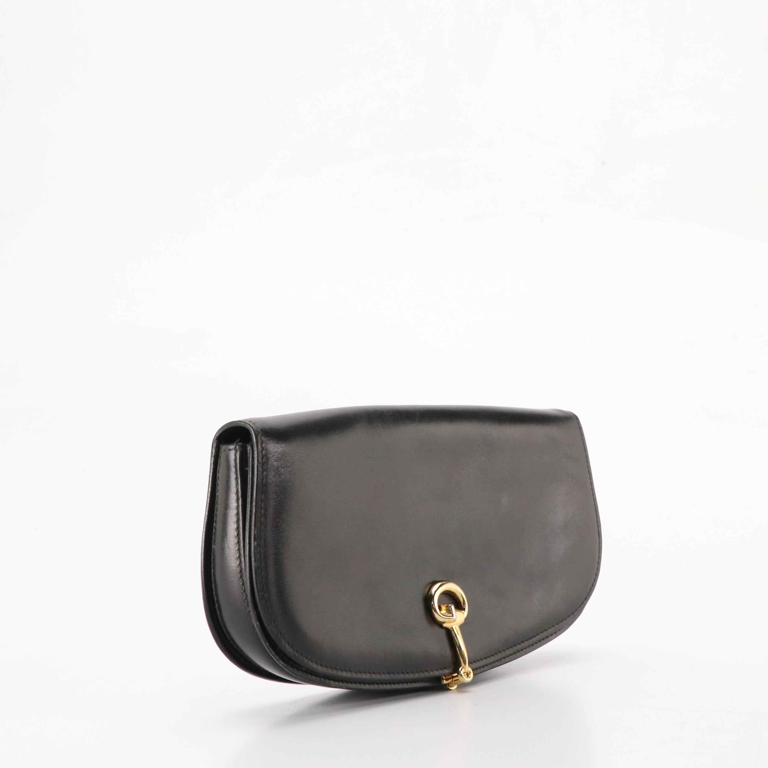 Gucci Half-Horsebit Demi-Lune Clutch in Black Calfskin Leather, circa 1970