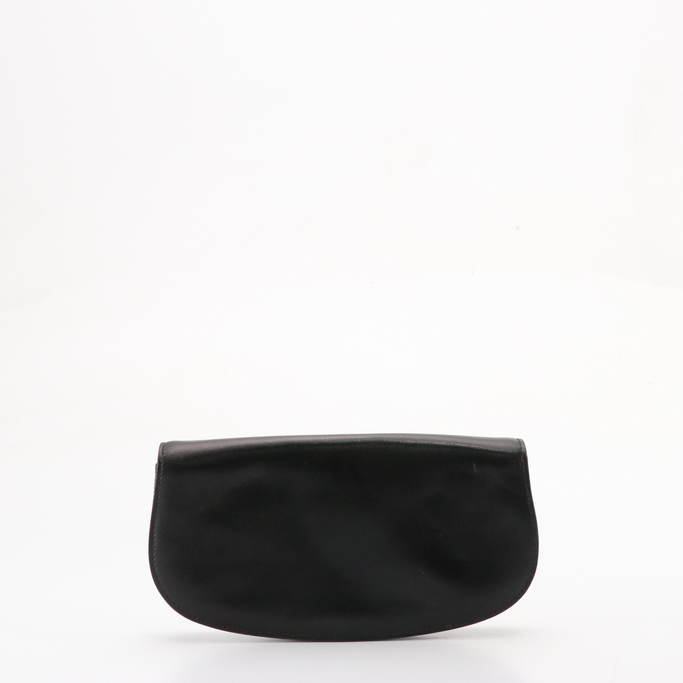 Gucci Half-Horsebit Demi-Lune Clutch in Black Calfskin Leather, circa 1970