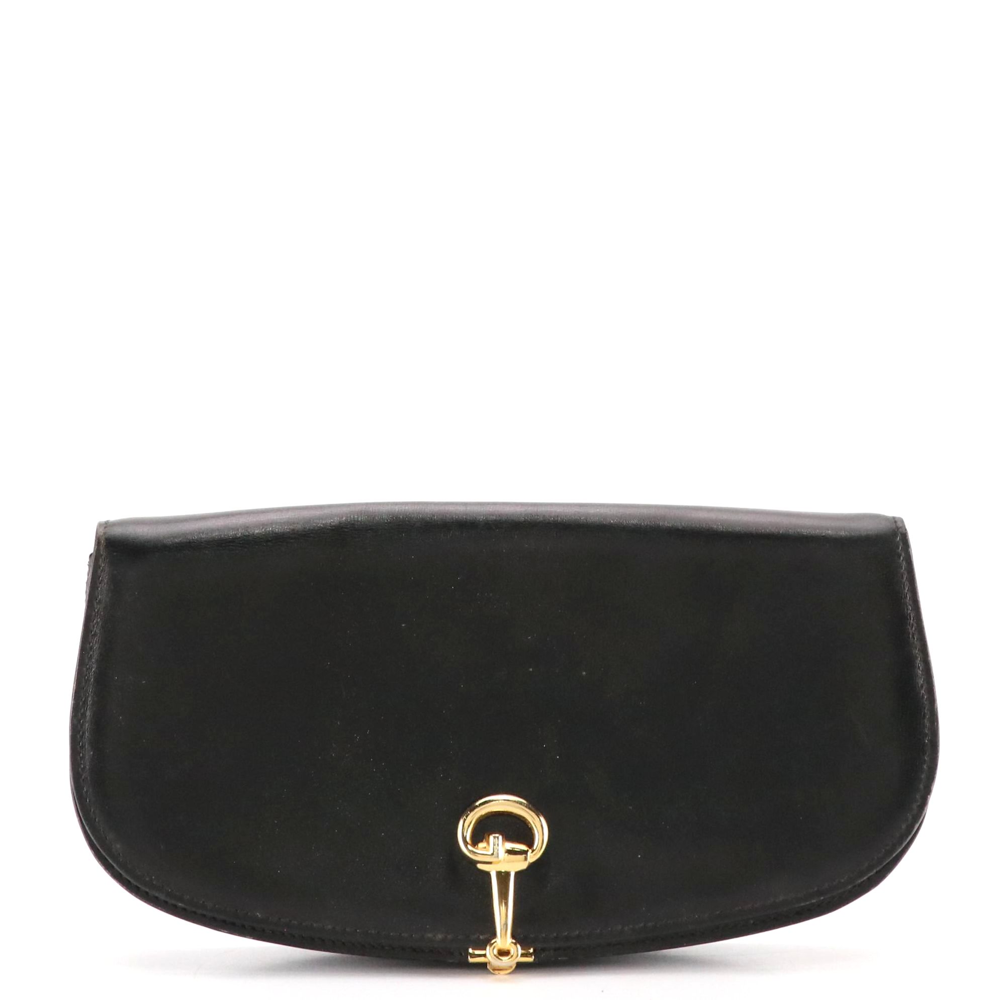 Gucci Half-Horsebit Demi-Lune Clutch in Black Calfskin Leather, circa 1970