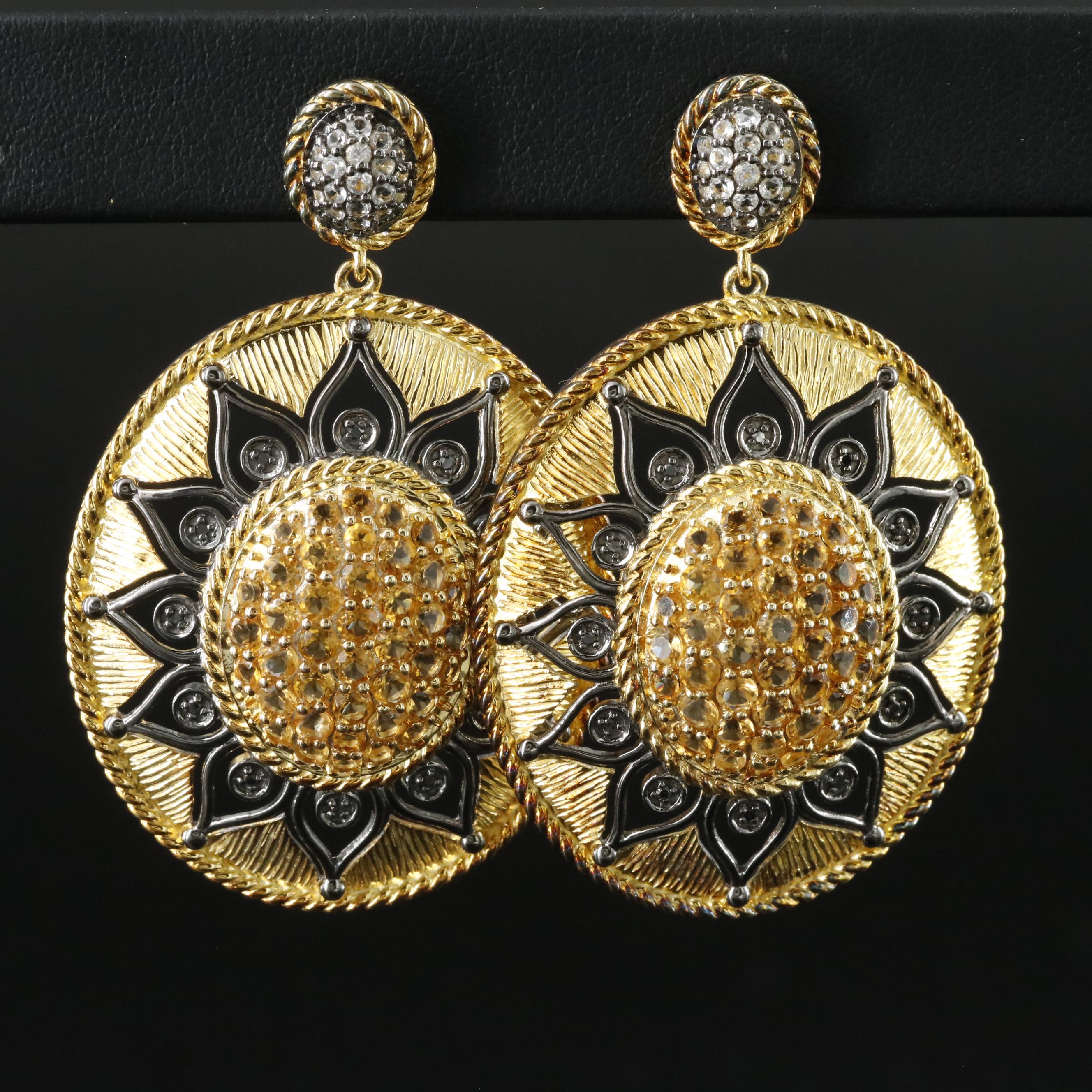 Carlo Viani Sterling Citrine, White Topaz and Fancy Diamond Sunflower Earrings