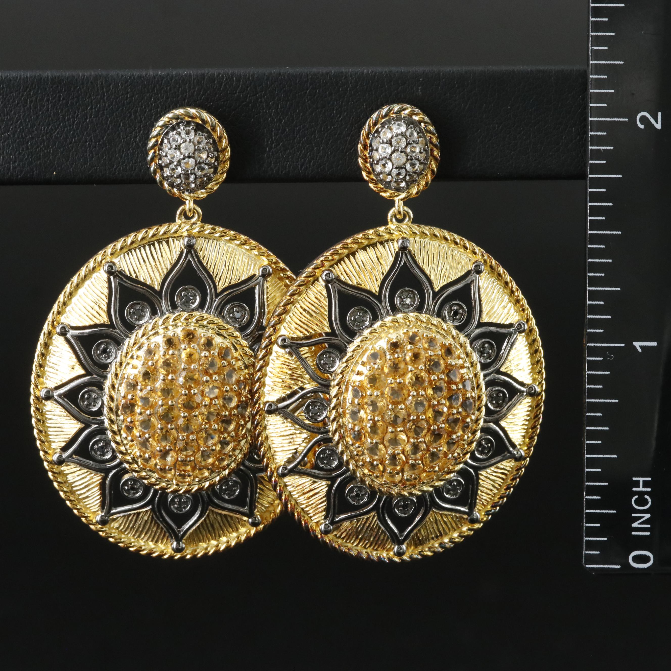 Carlo Viani Sterling Citrine, White Topaz and Fancy Diamond Sunflower Earrings