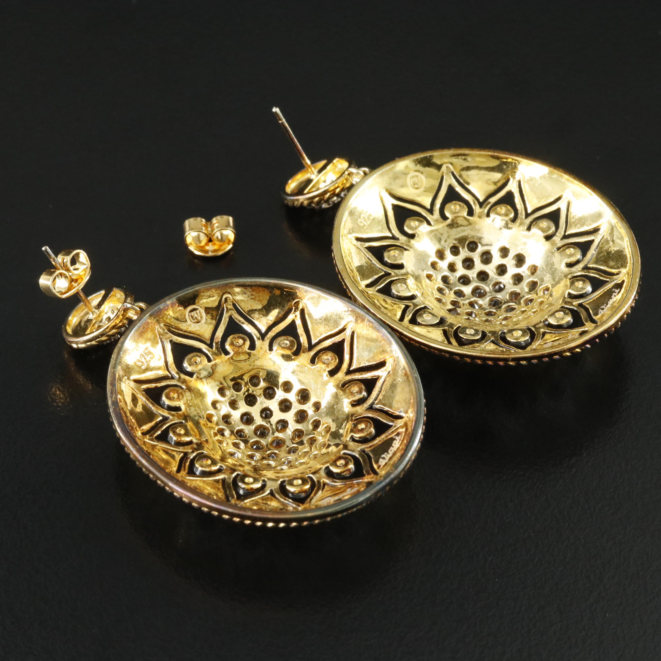 Carlo Viani Sterling Citrine, White Topaz and Fancy Diamond Sunflower Earrings