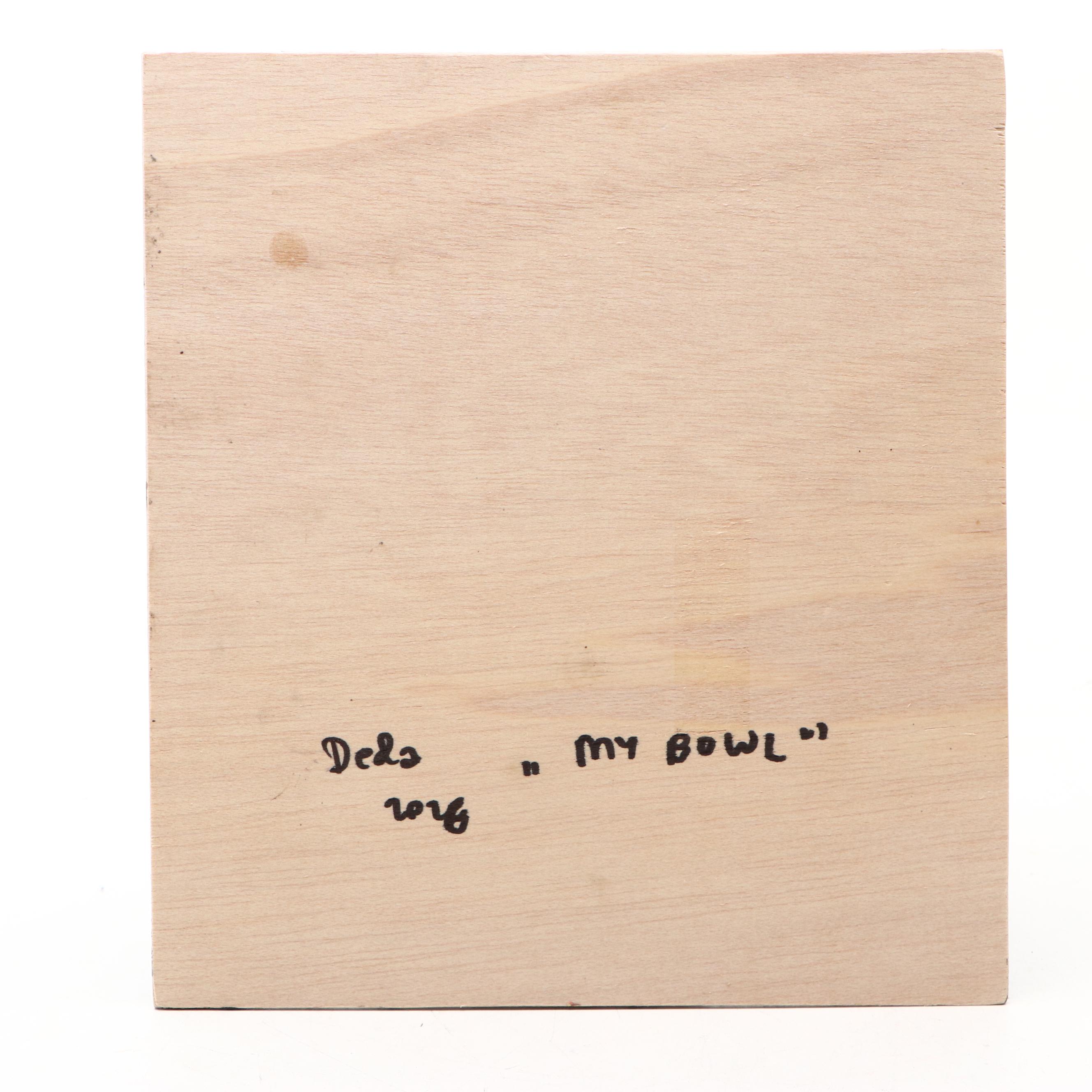 Adam Deda Oil Painting of Dog "My Bowl," 21st Century