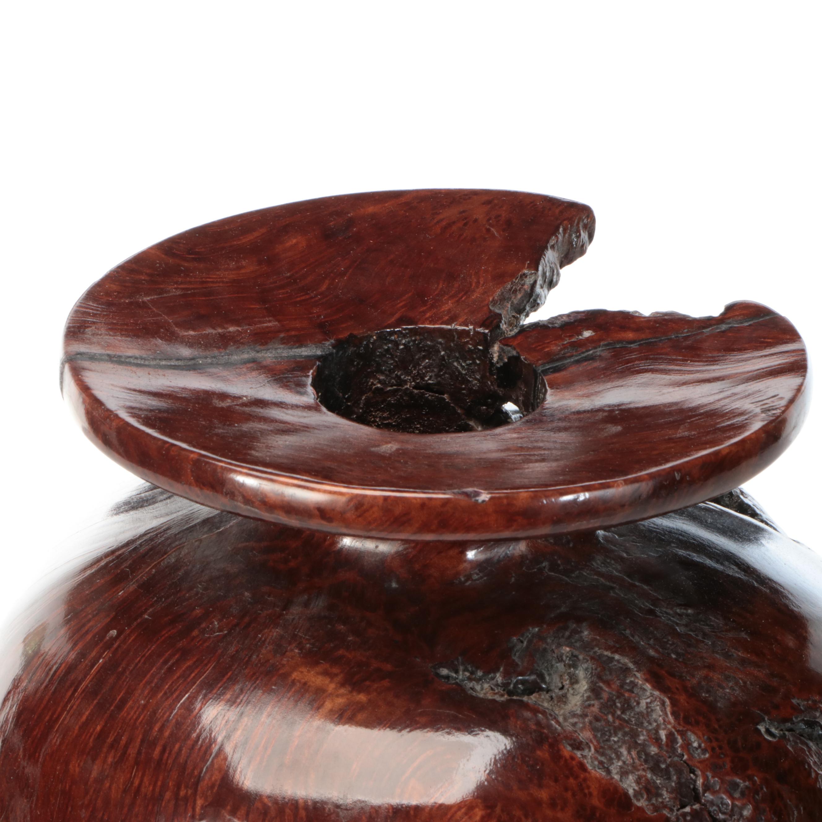 Hand-Carved Wooden Floor Vase