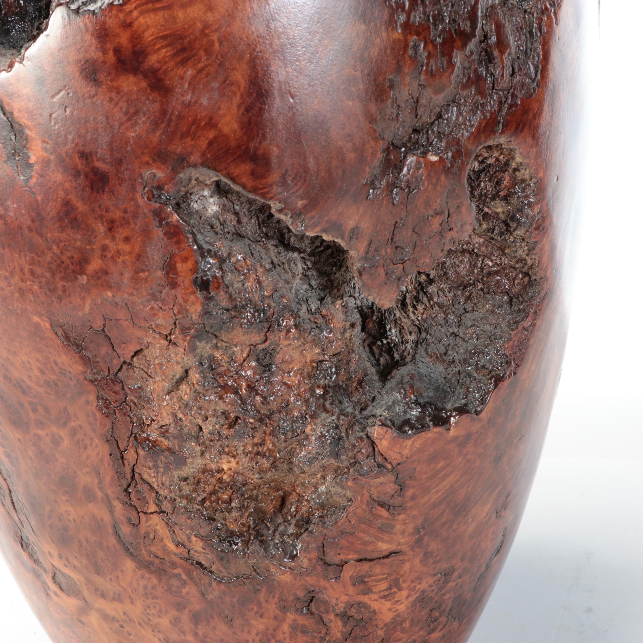 Hand-Carved Wooden Floor Vase