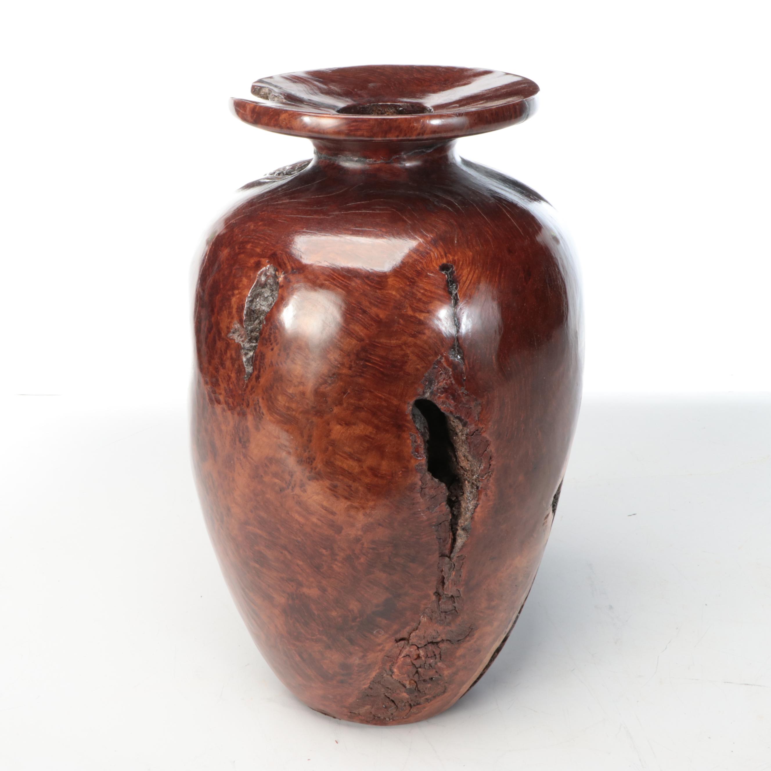 Hand-Carved Wooden Floor Vase