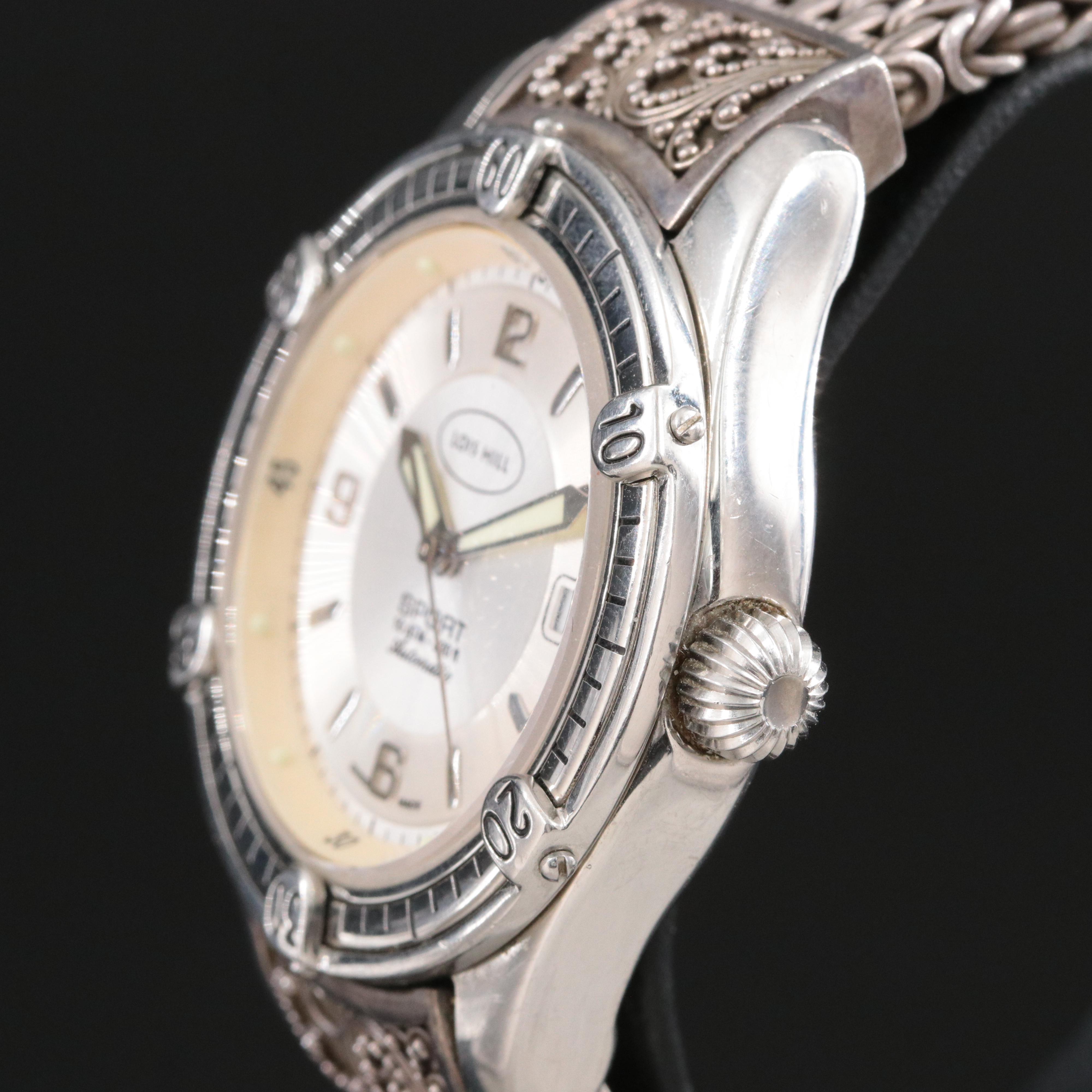 Lois Hill Sport Scroll Engraved Sterling and Stainless Steel Automatic Watch
