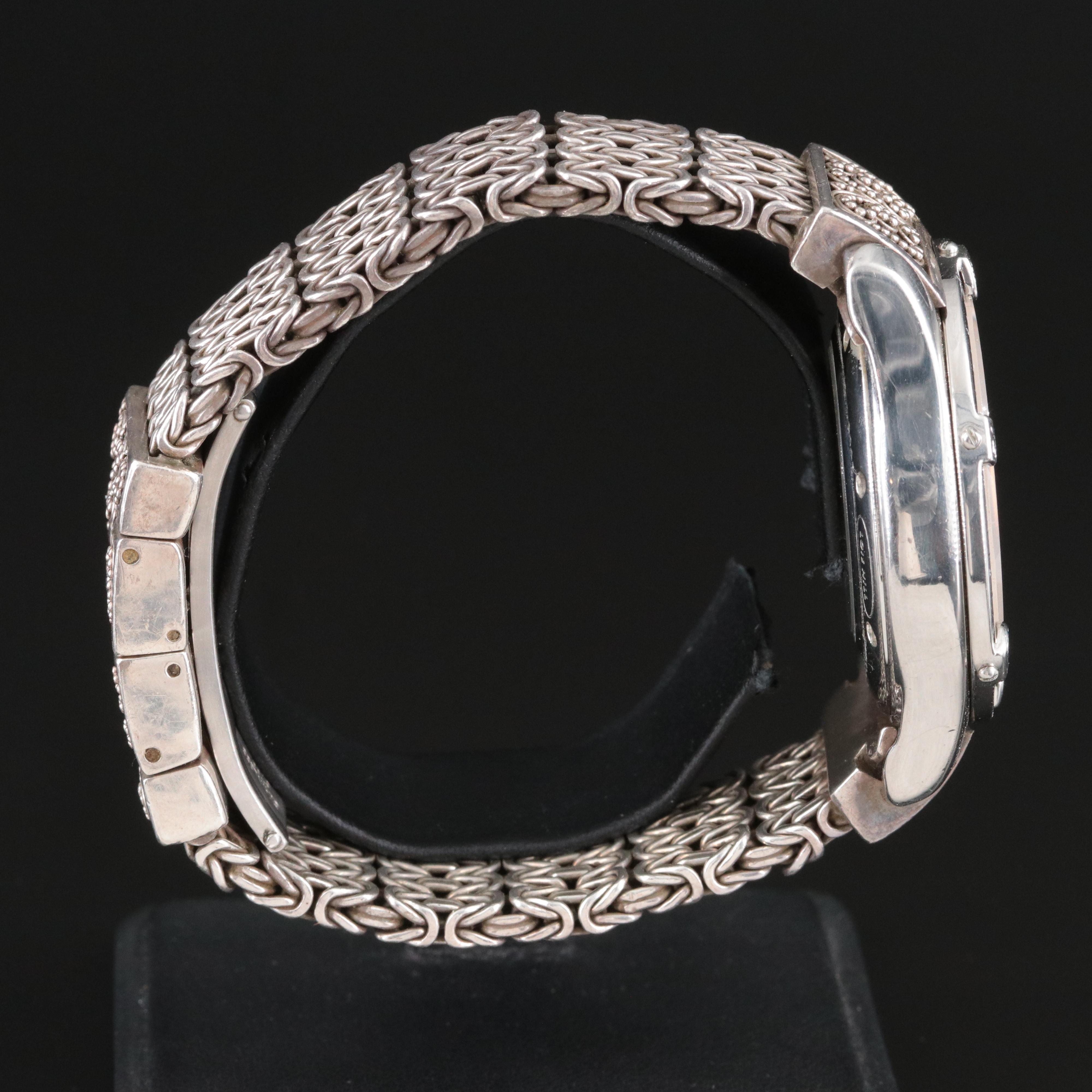 Lois Hill Sport Scroll Engraved Sterling and Stainless Steel Automatic Watch