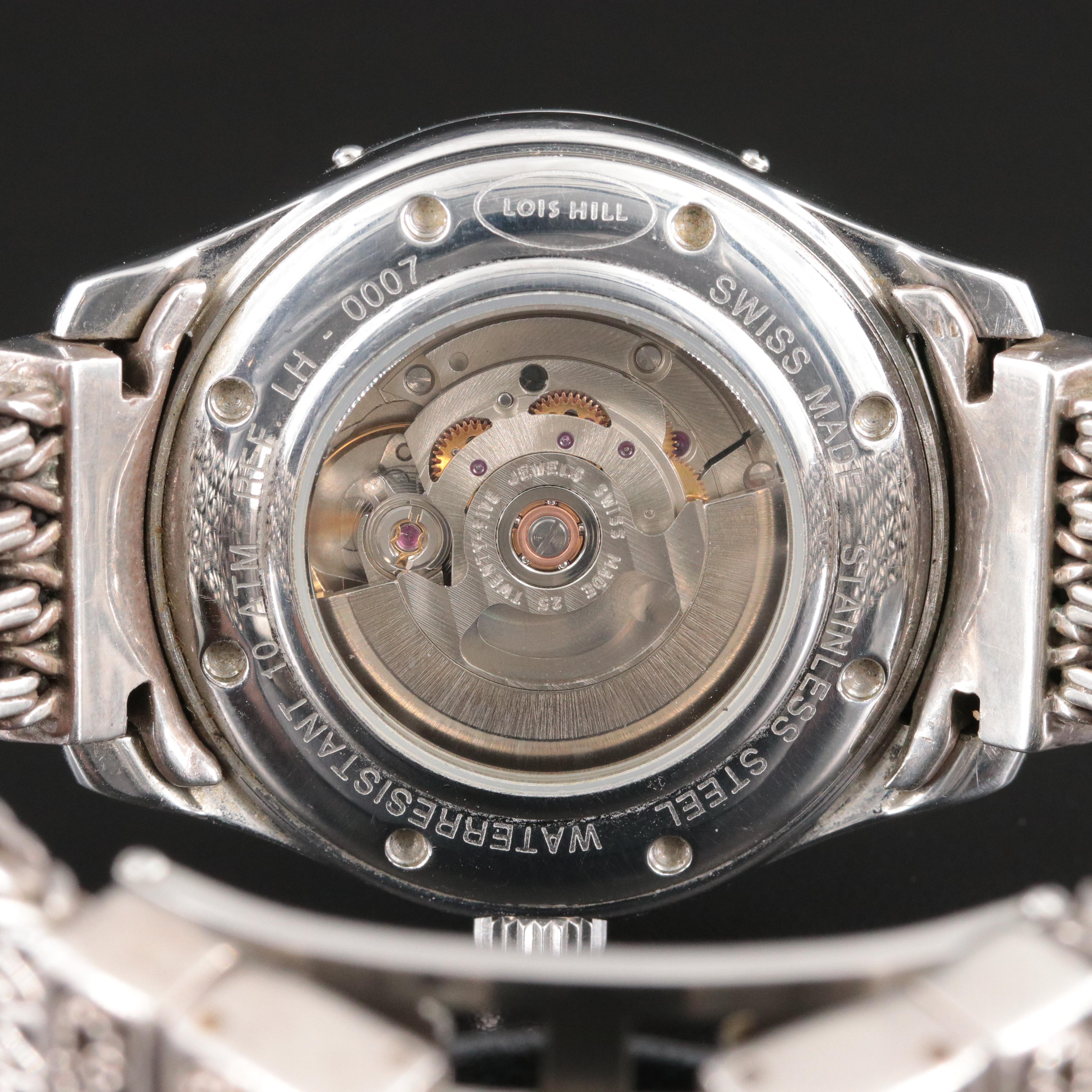 Lois Hill Sport Scroll Engraved Sterling and Stainless Steel Automatic Watch