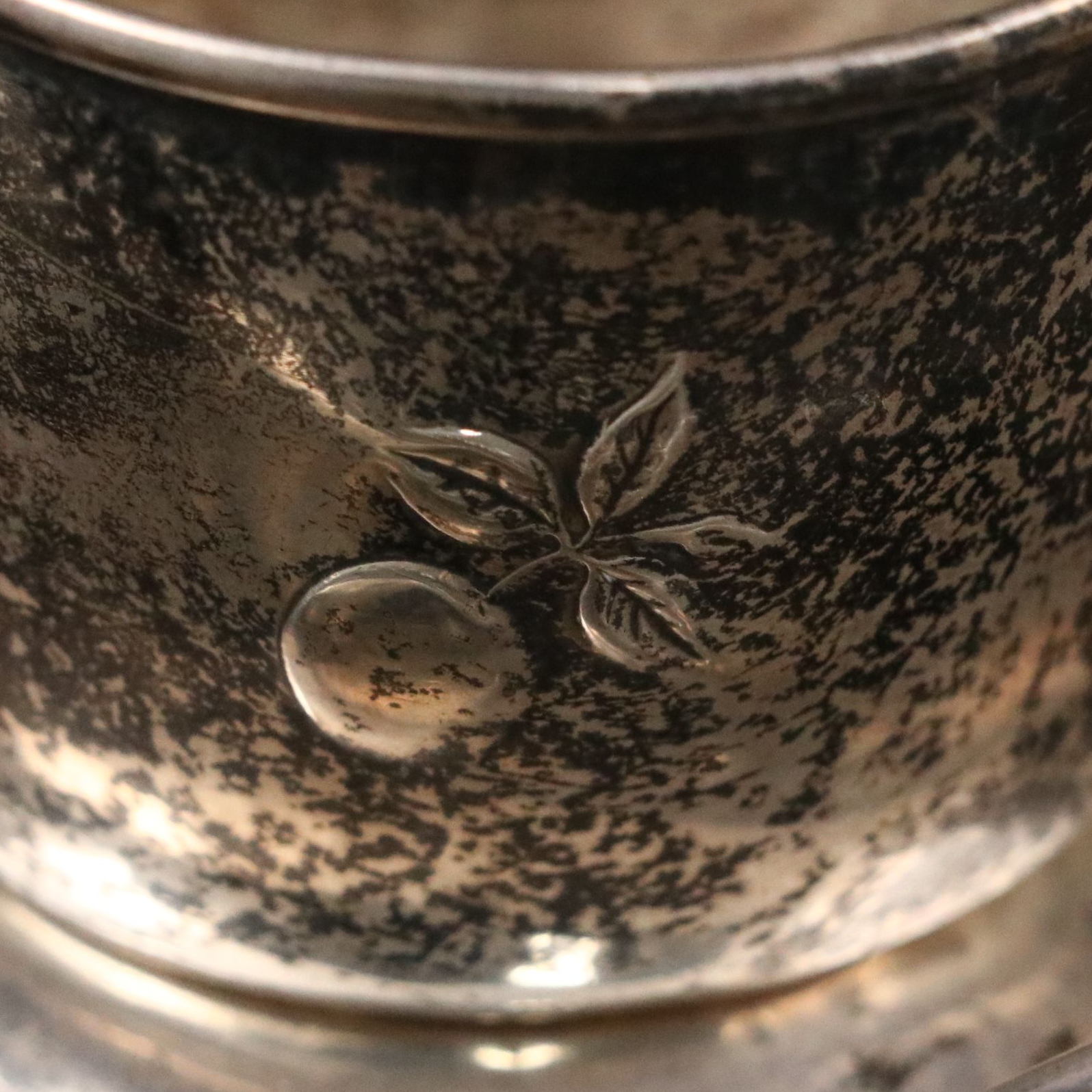 Sterling Silver Repoussé Bowl and Child Mug with Leonard Silver Plate Coasters